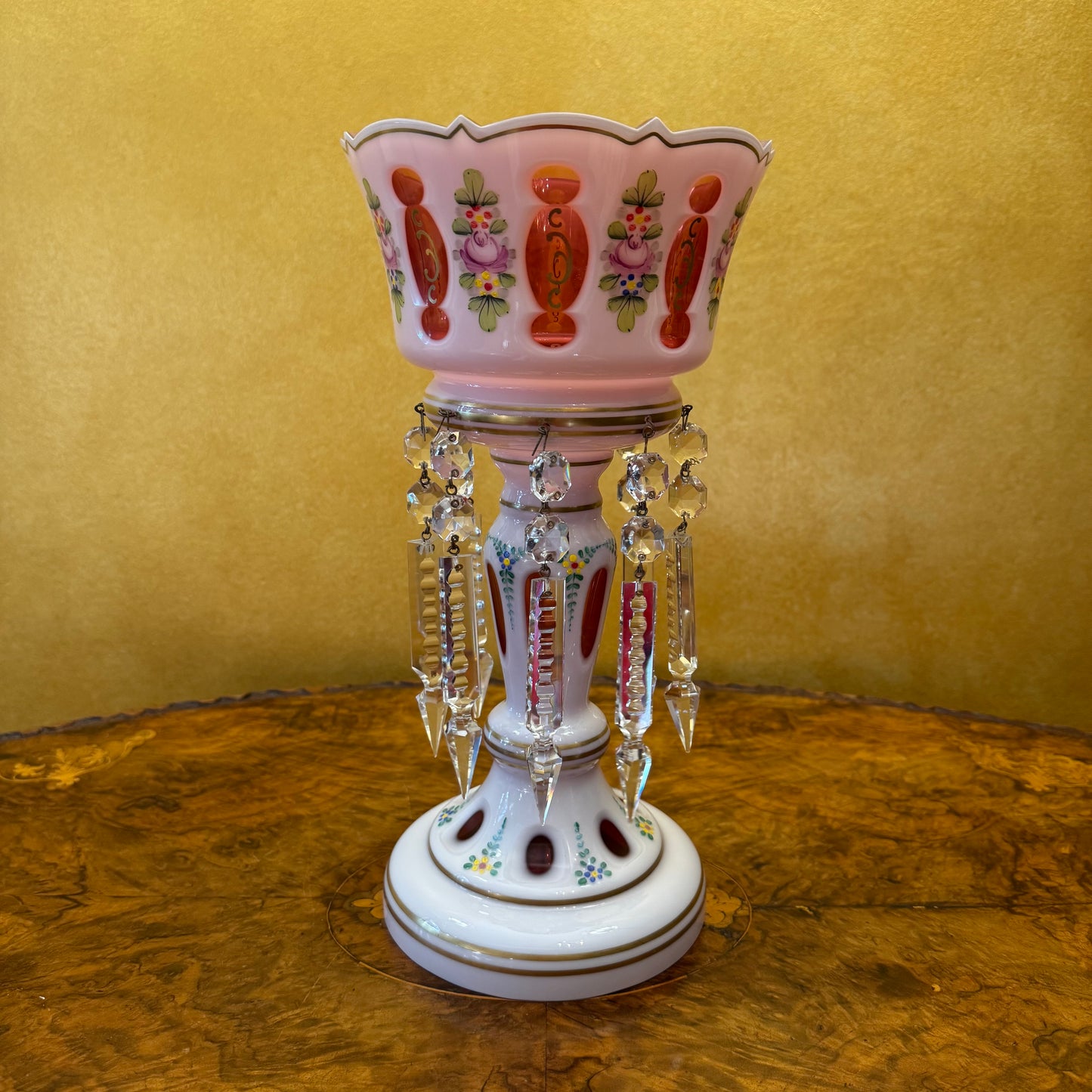 Antique 19th Century Bohemian Ruby-Overlay Mantle Lustres
