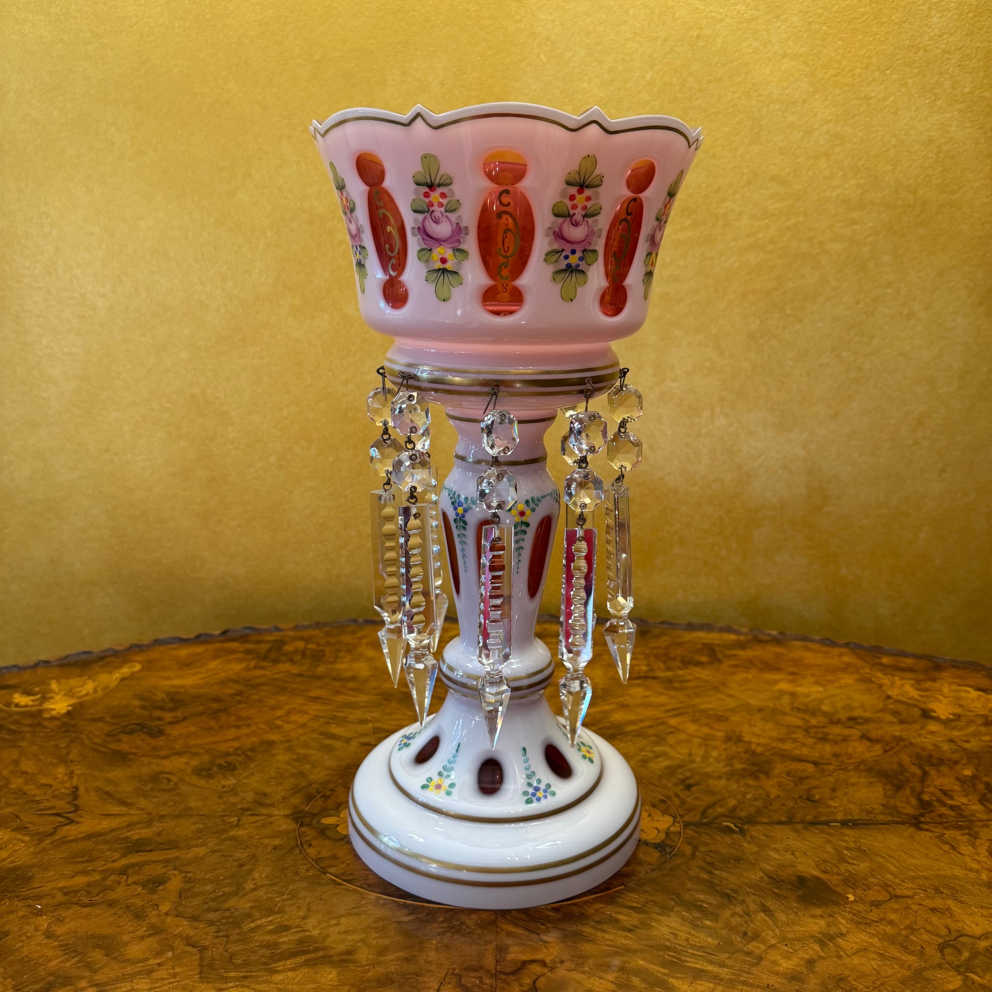 Antique 19th Century Bohemian Ruby-Overlay Mantle Lustres