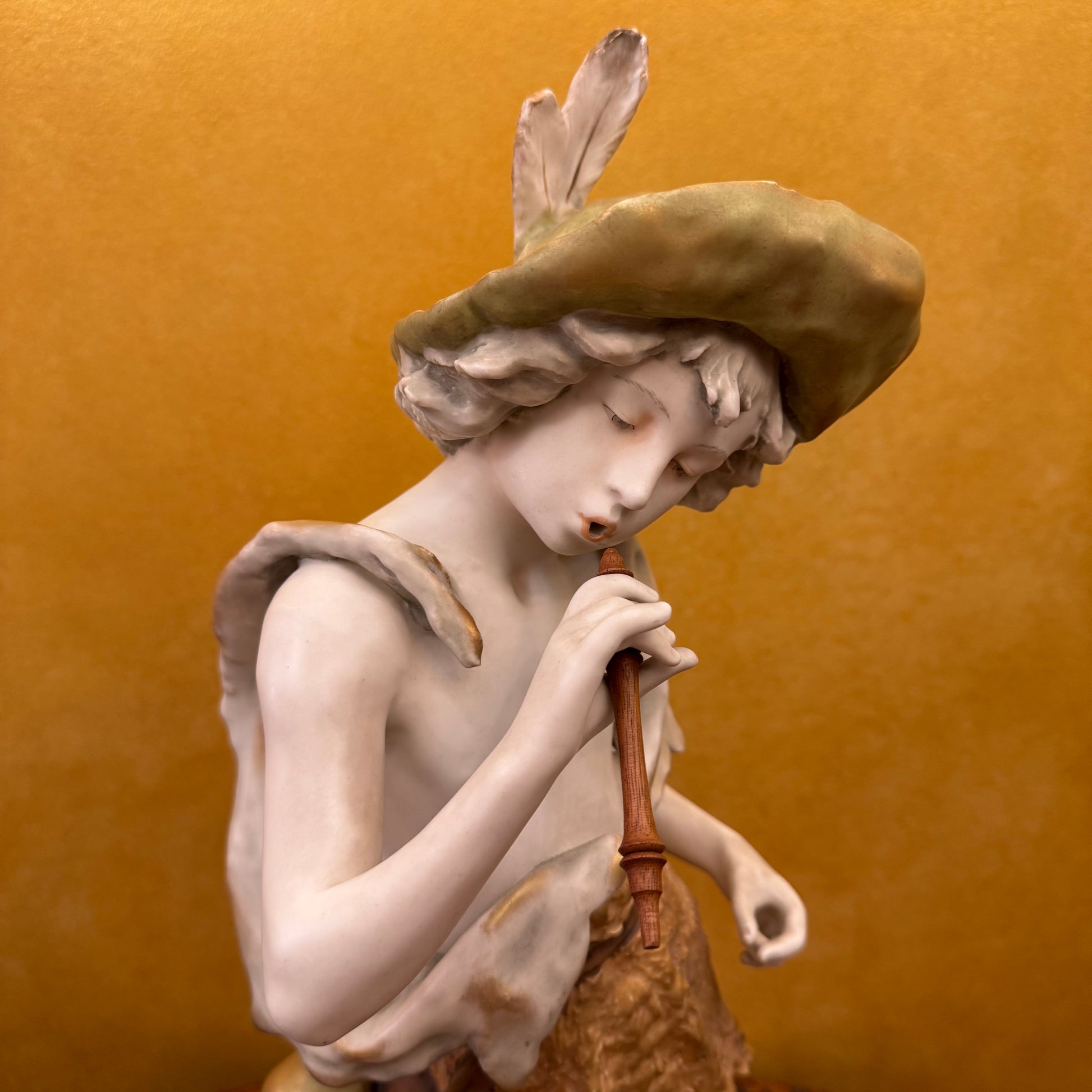 Antique 19th Century Turin Teplitz Young Boy With Pipe Ceramic Figure