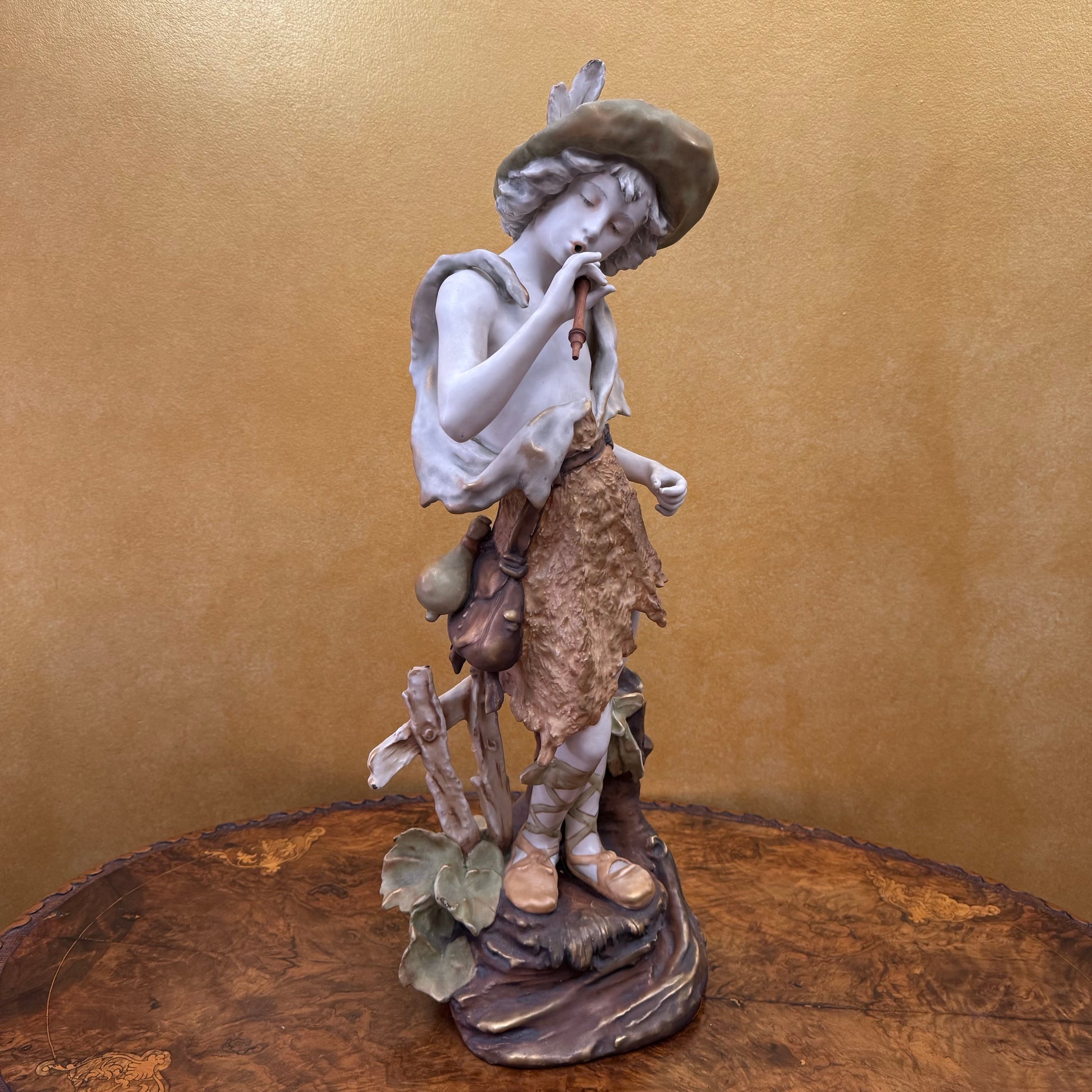 Antique 19th Century Turin Teplitz Young Boy With Pipe Ceramic Large Figure