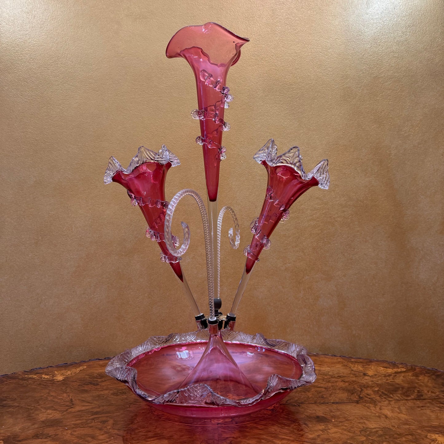 Antique 19th Century Victorian Cranberry Glass Epergne