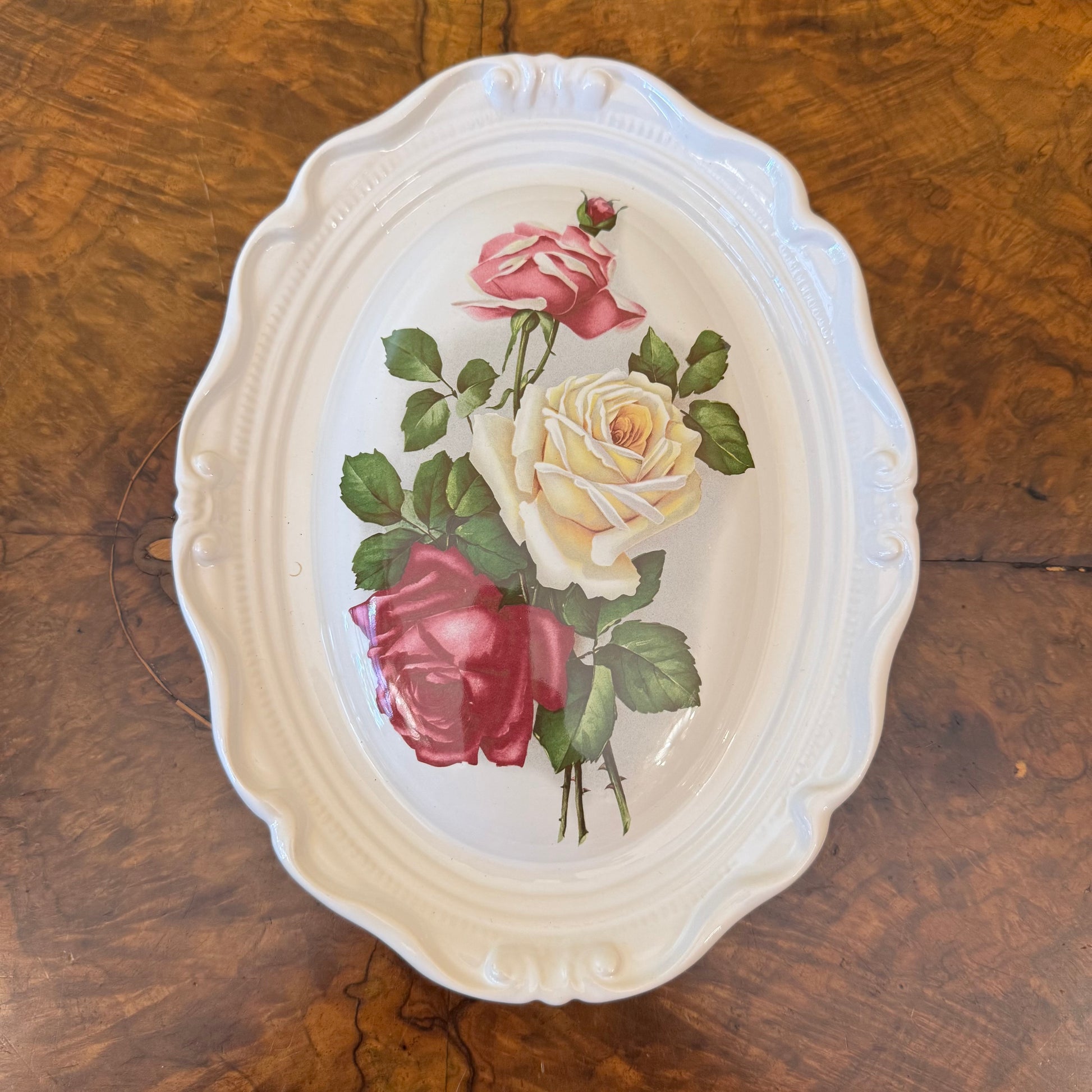 Antique Bone China Floral Domed Wall Plaque