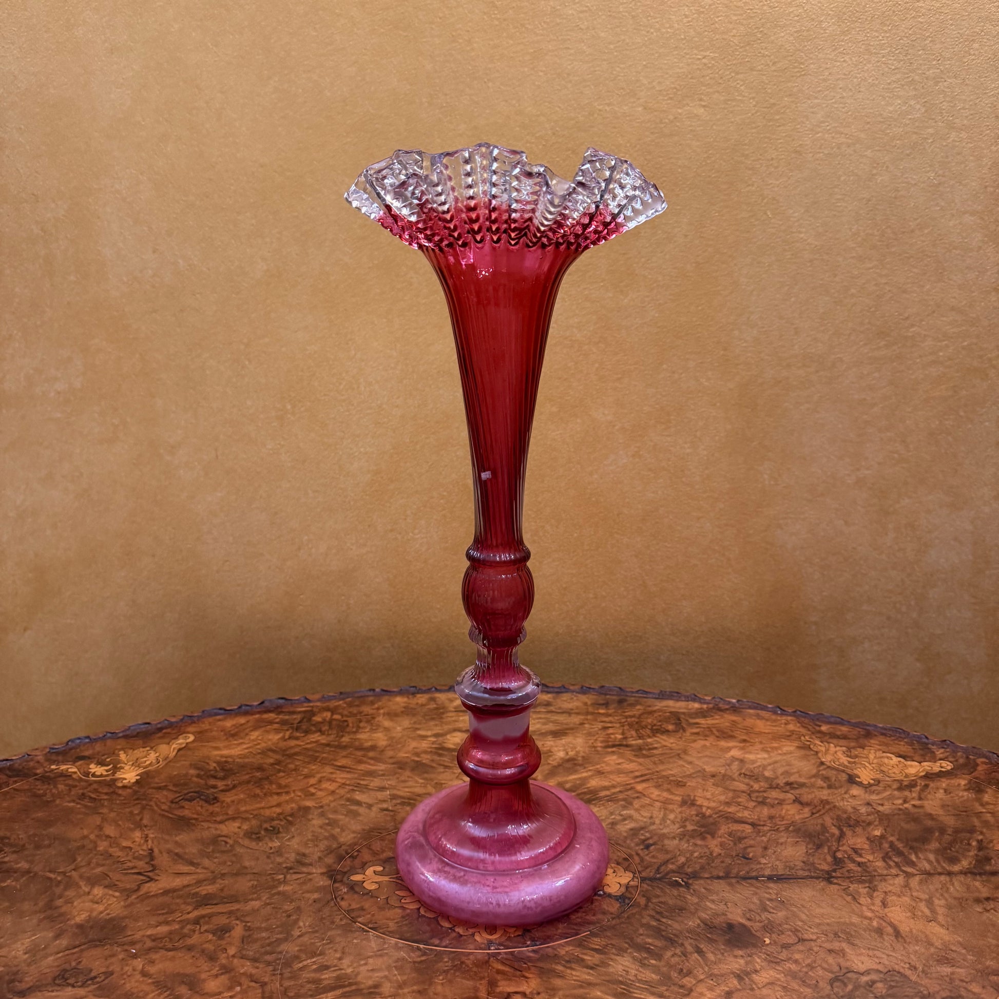 Antique Cranberry Glass Ruffle Vase 