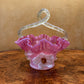 Antique Cranberry Glass Ruffled Basket
