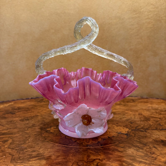 Antique Cranberry Glass Ruffled Basket