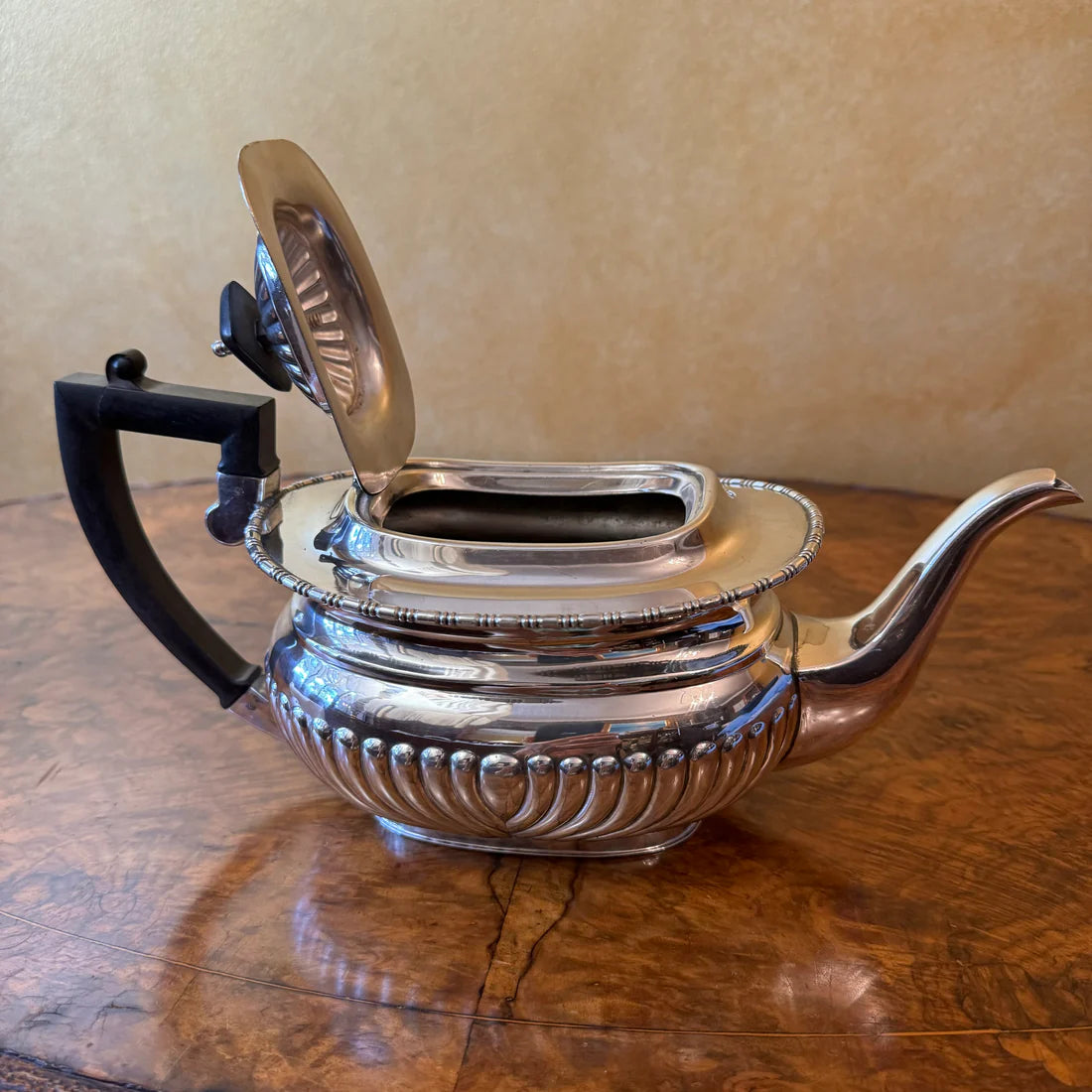 Antique English Silver Plated Three Piece Tea Pot Milk & Sugar Set