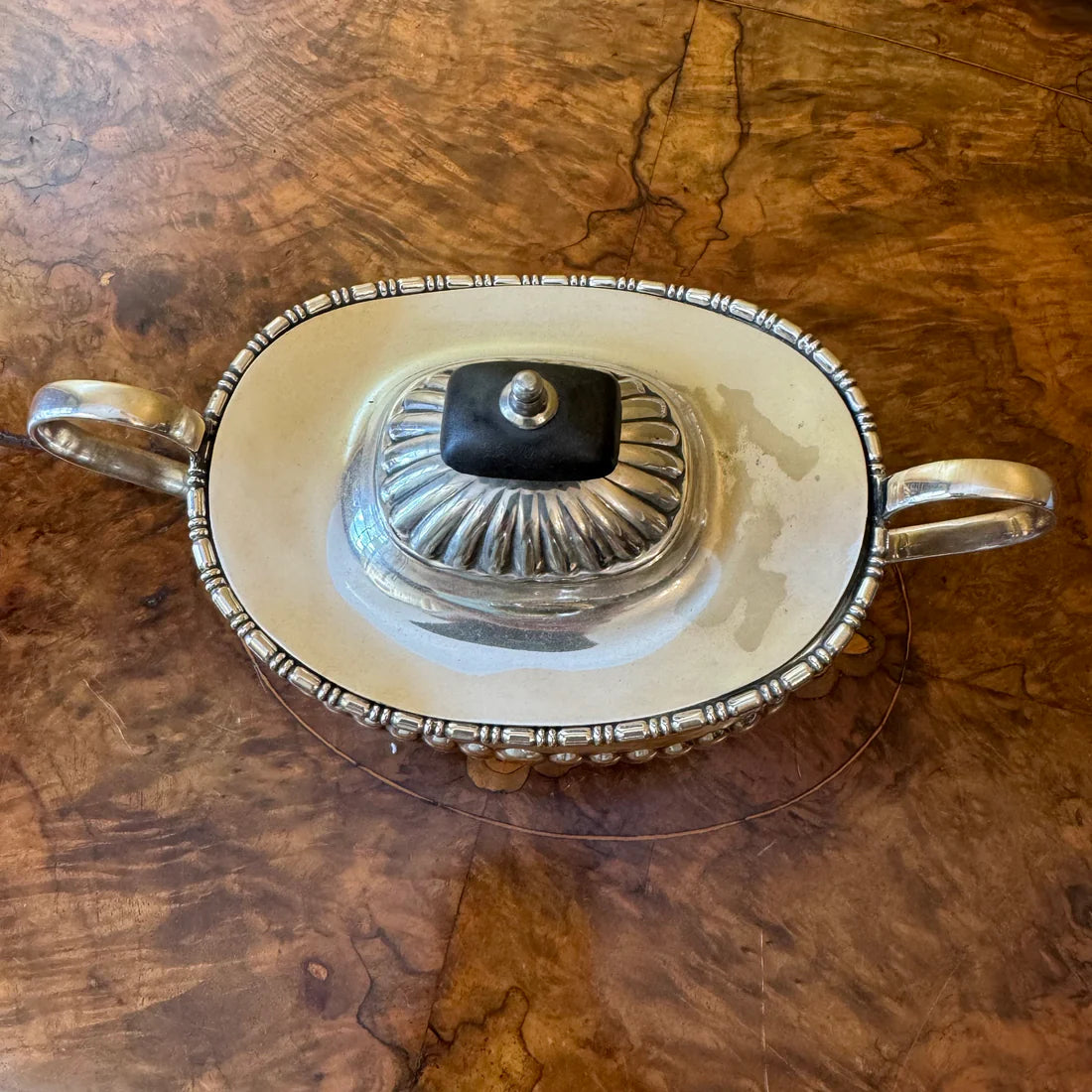 Antique English Silver Plated Three Piece Tea Pot Milk & Sugar Set