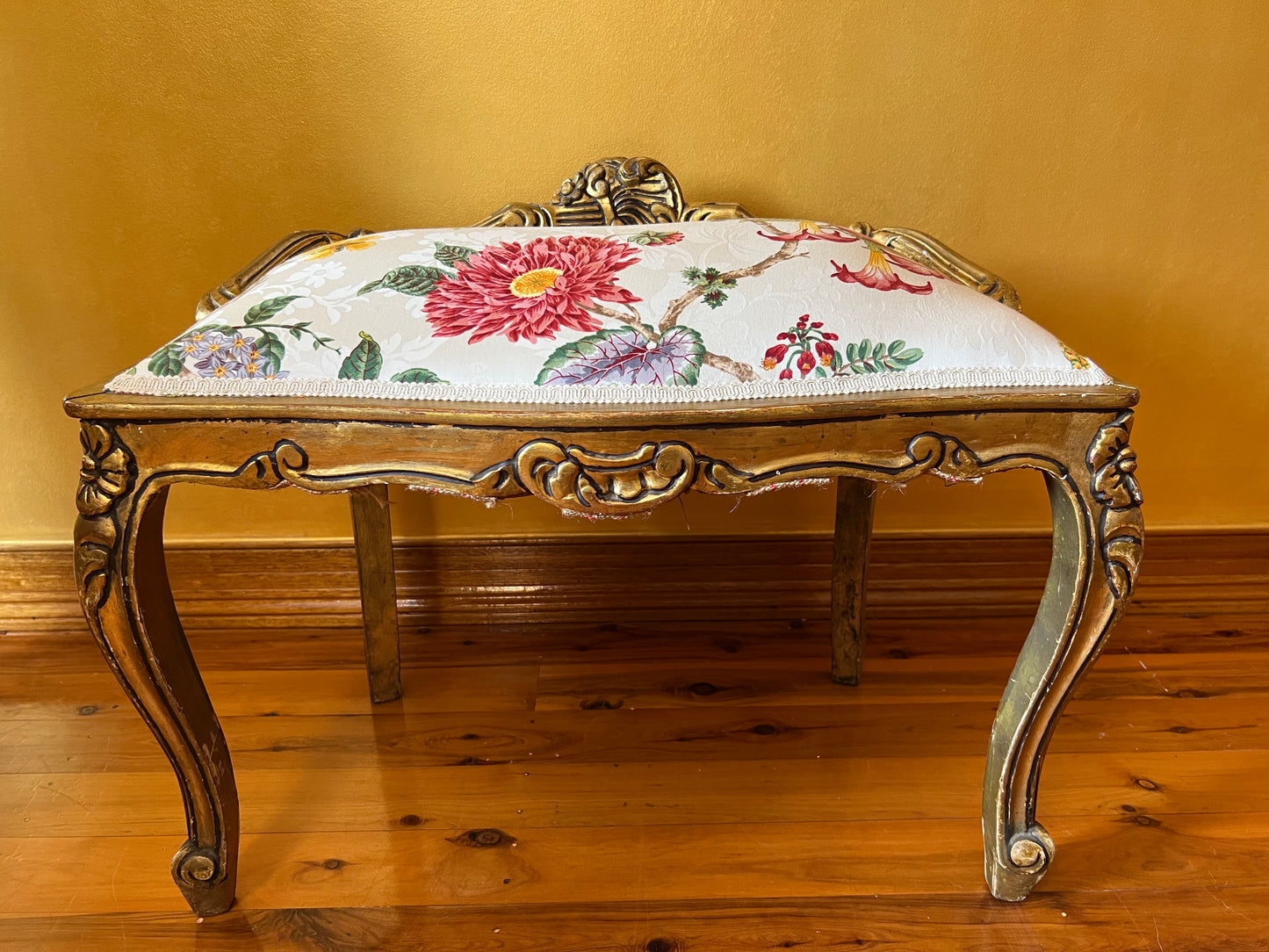 Antique French 24K Gold Gilt Stool Seat