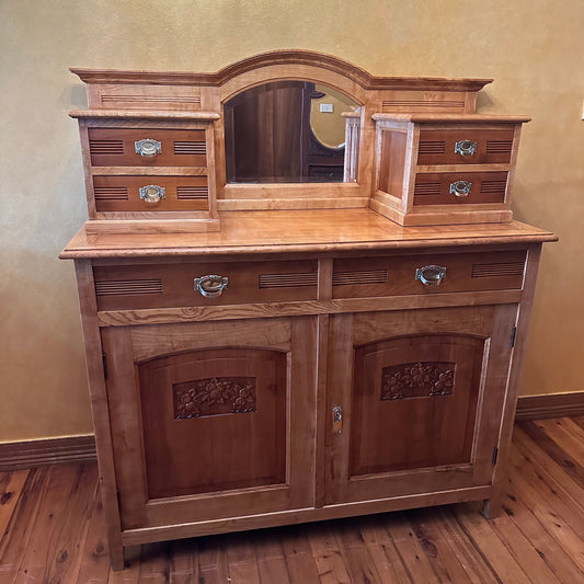 Antique French Elm Mirror Sideboard