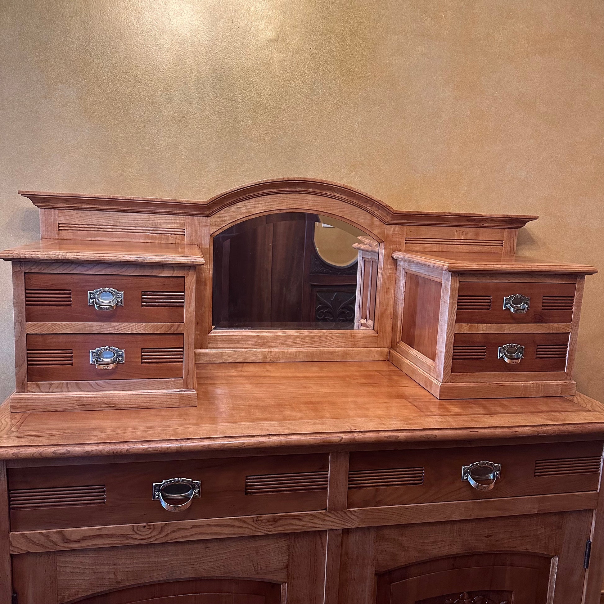 Antique French Elm Mirror Sideboard Drawers 