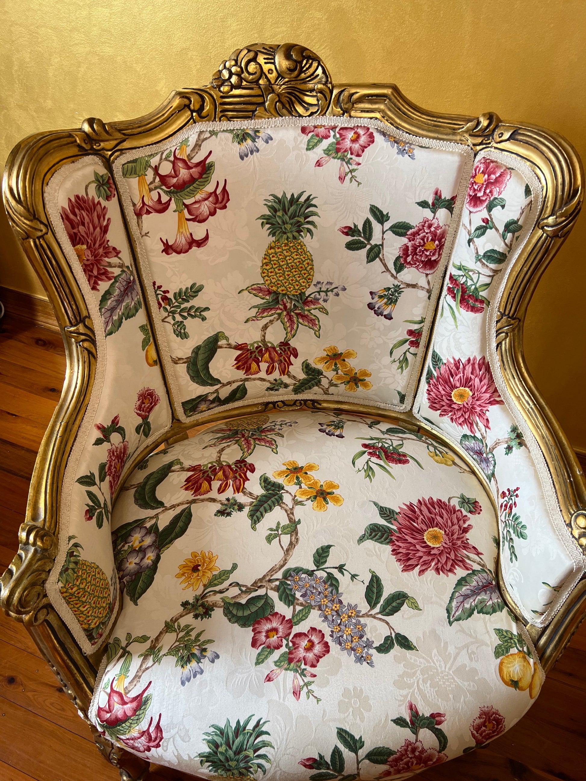 Antique French Gold Gilt Wingback Chairs 