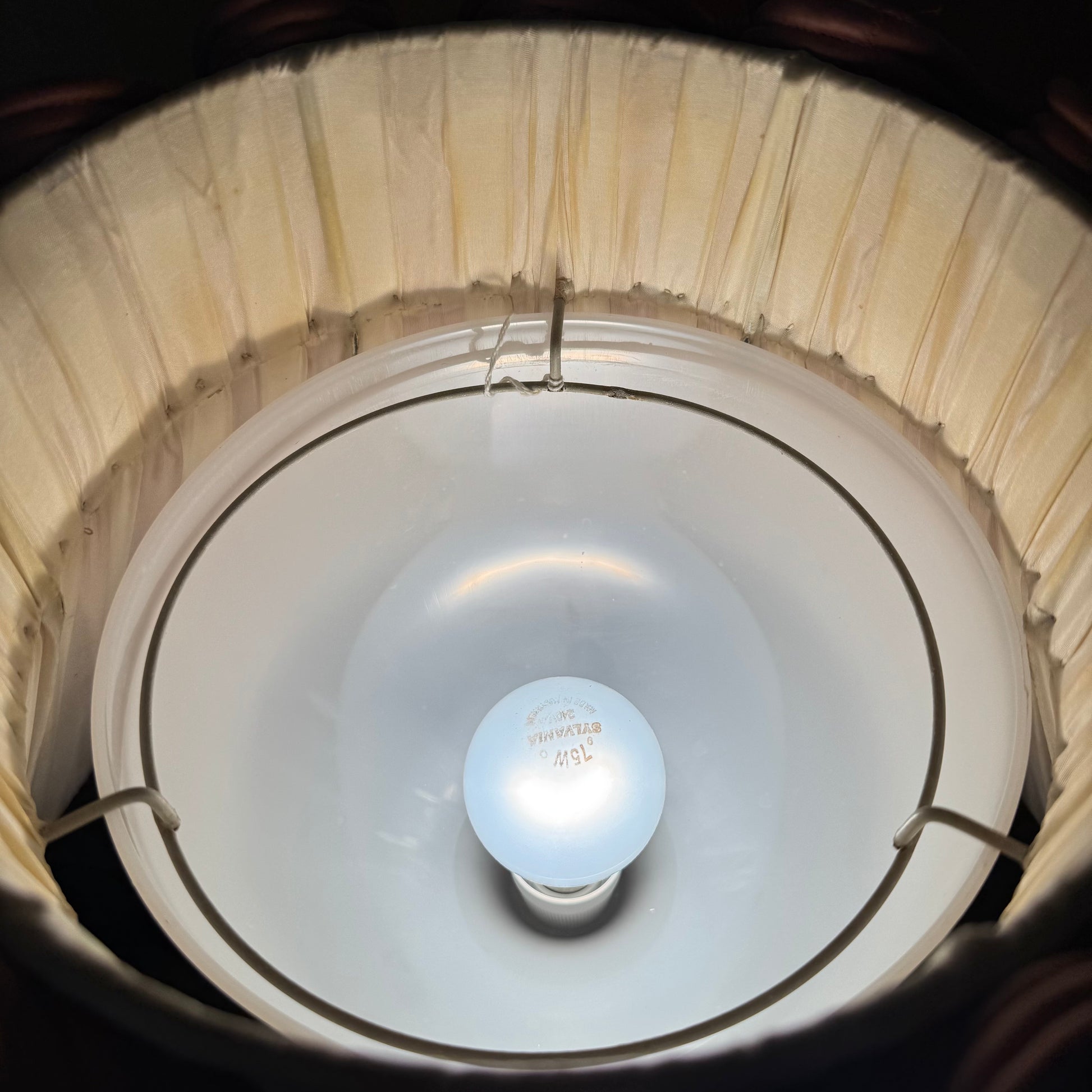 Antique French Oak Floor Lamp Table Pink Large Shade