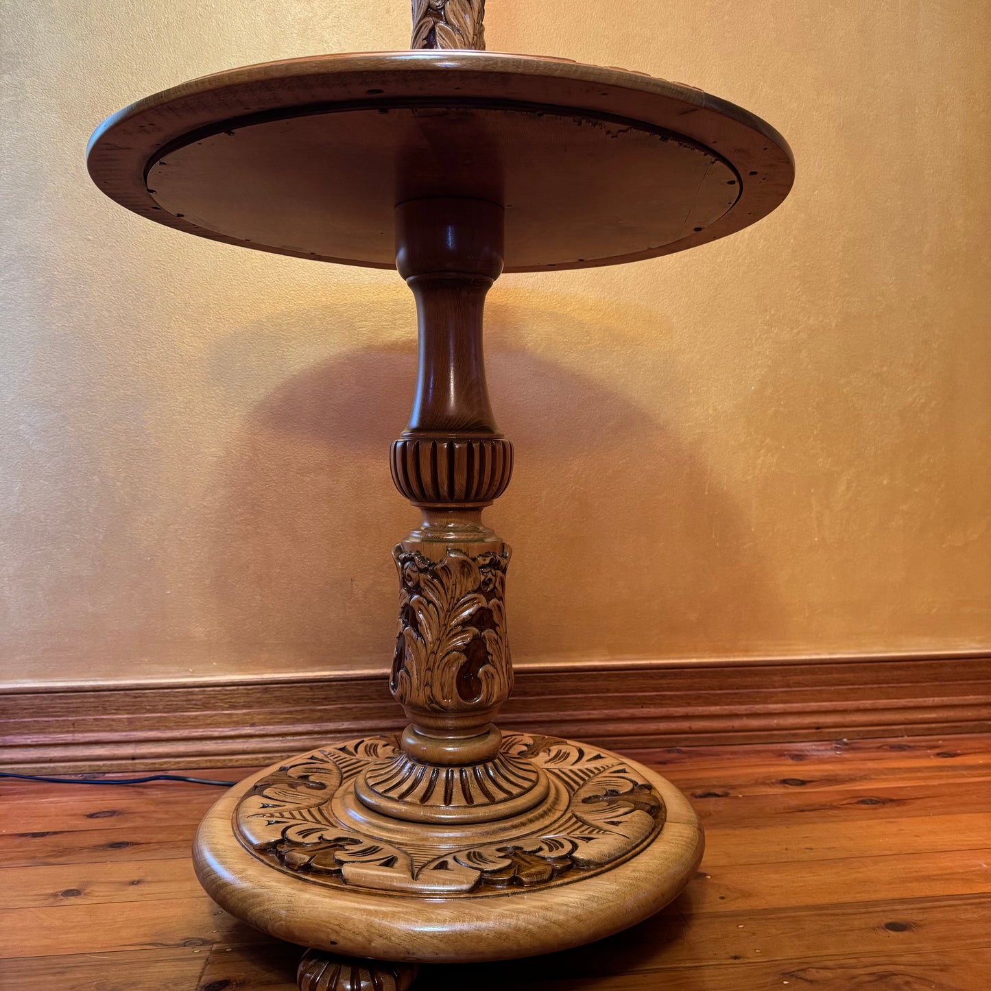Antique French Oak Floor Lamp W Table 