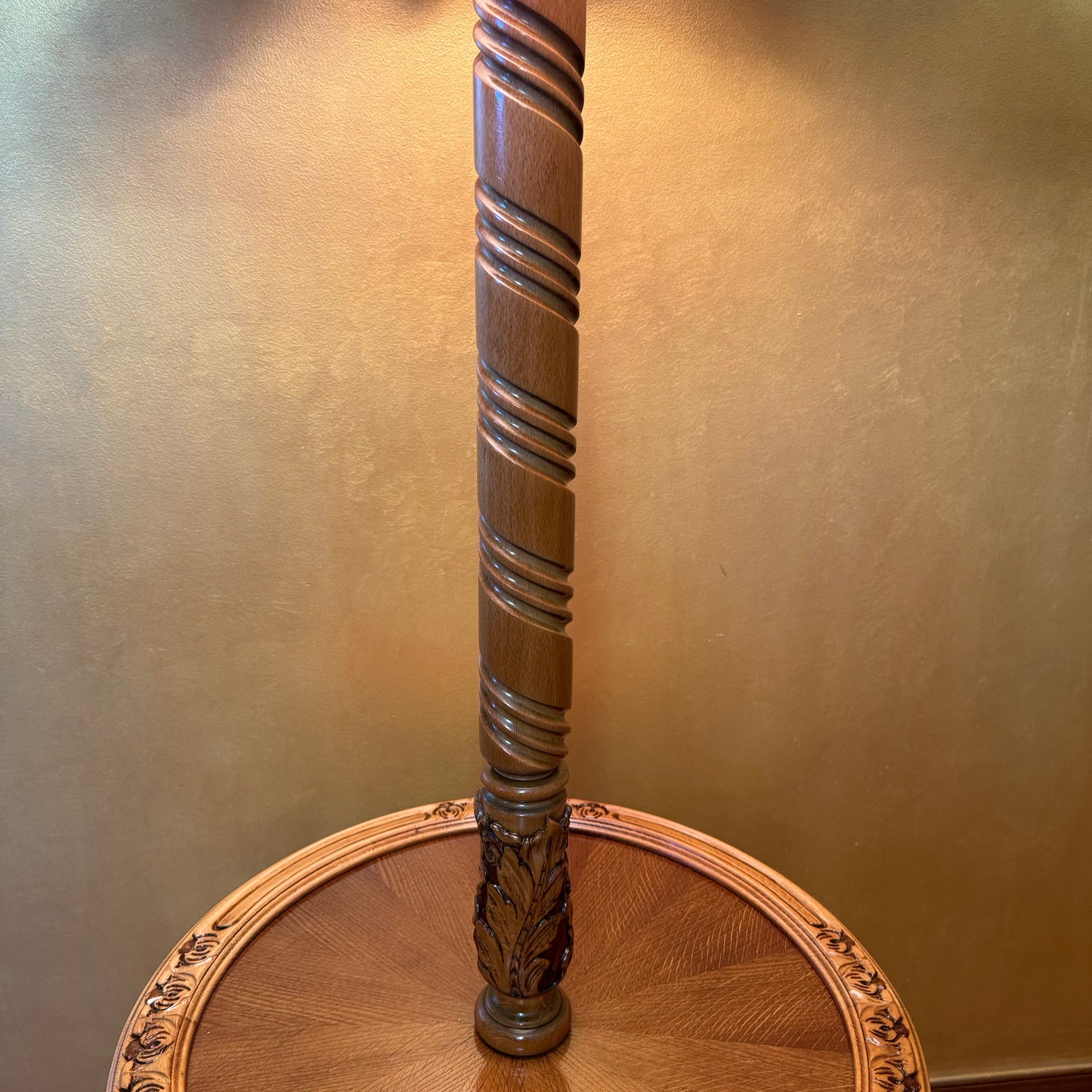 Antique French Oak Floor Lamp With Round Table 