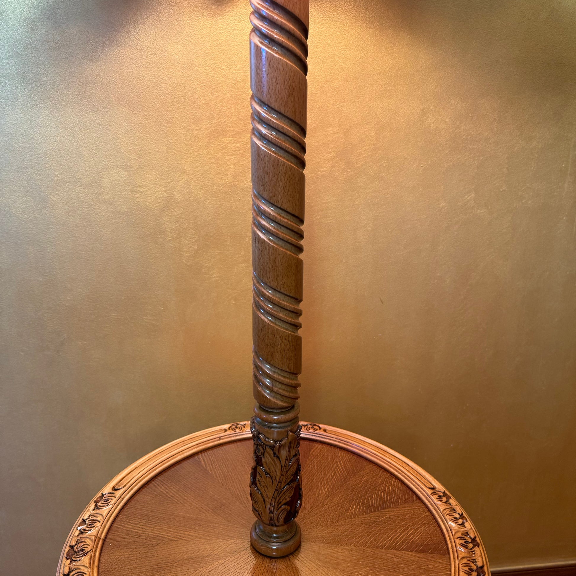 Antique French Oak Floor Lamp With Round Table 