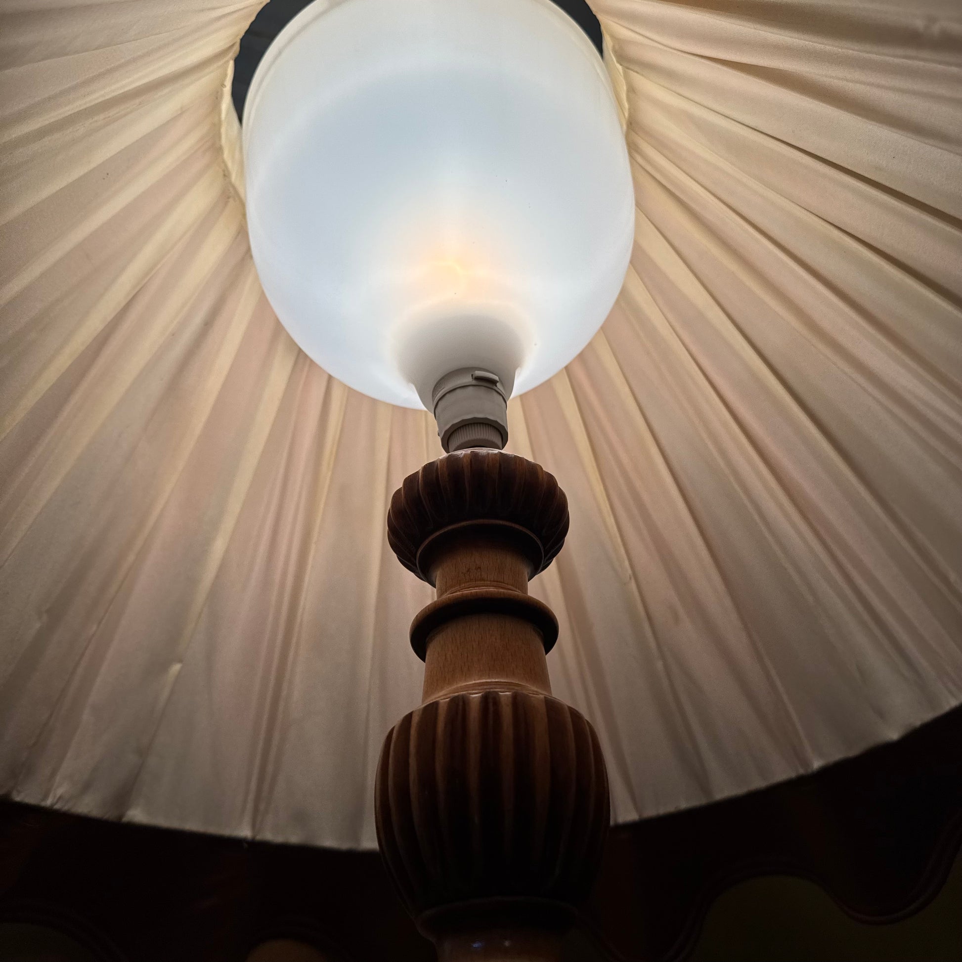 Antique French Oak Floor Lamp With Round Table Shade