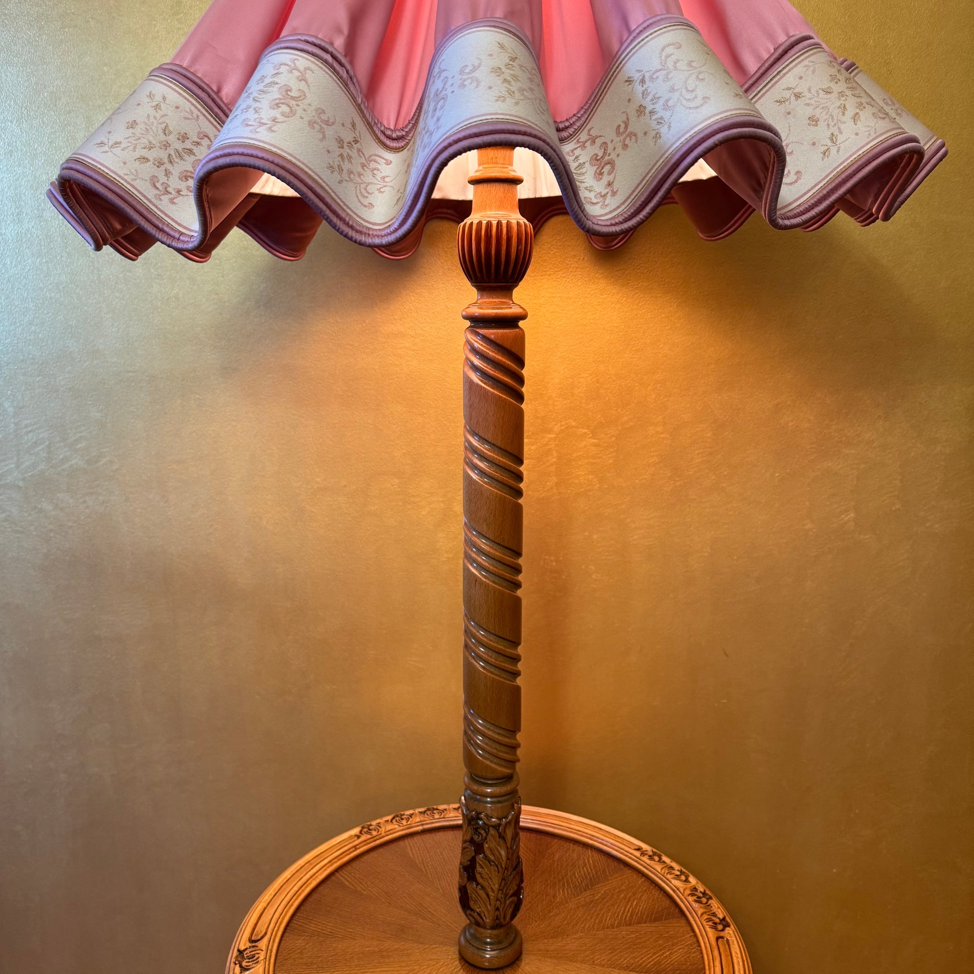 Antique French Oak Large Floor Lamp With Round 