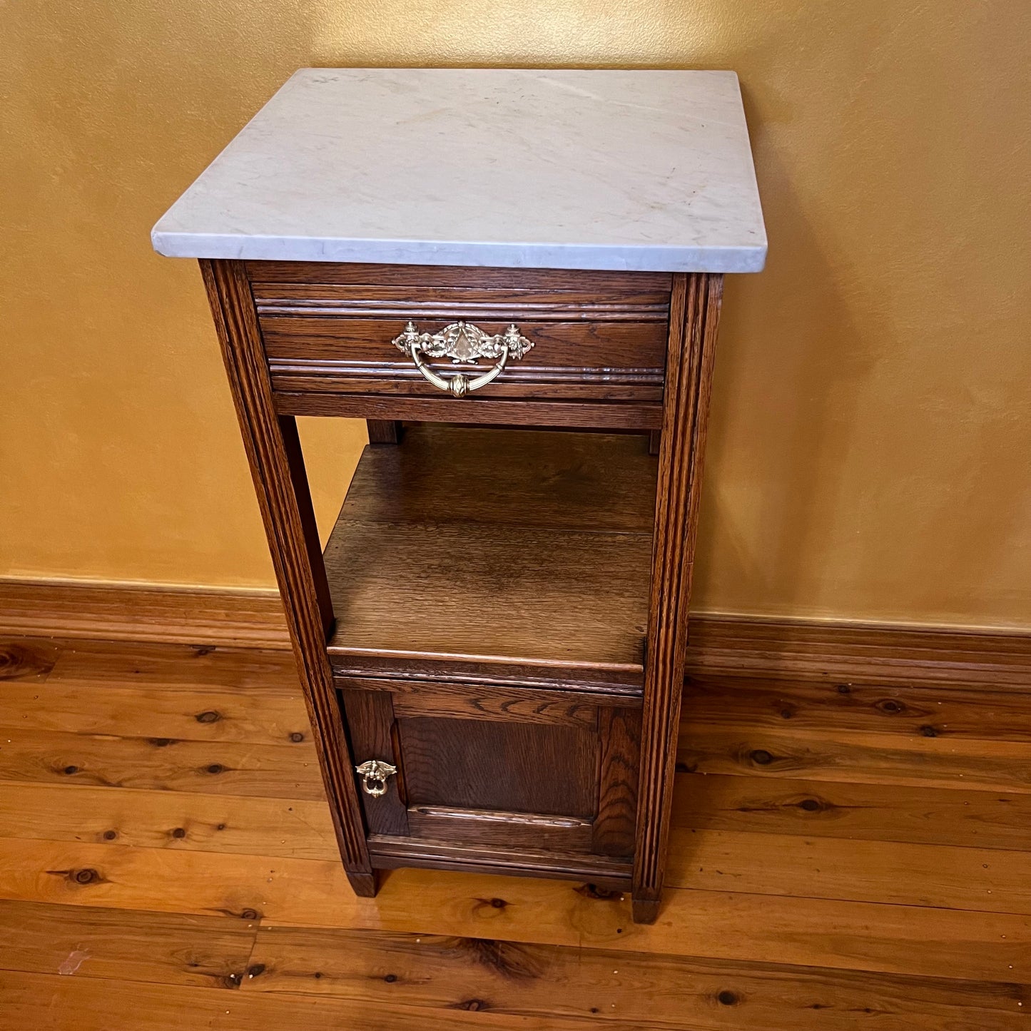 Antique French Oak Marble Bedside Table