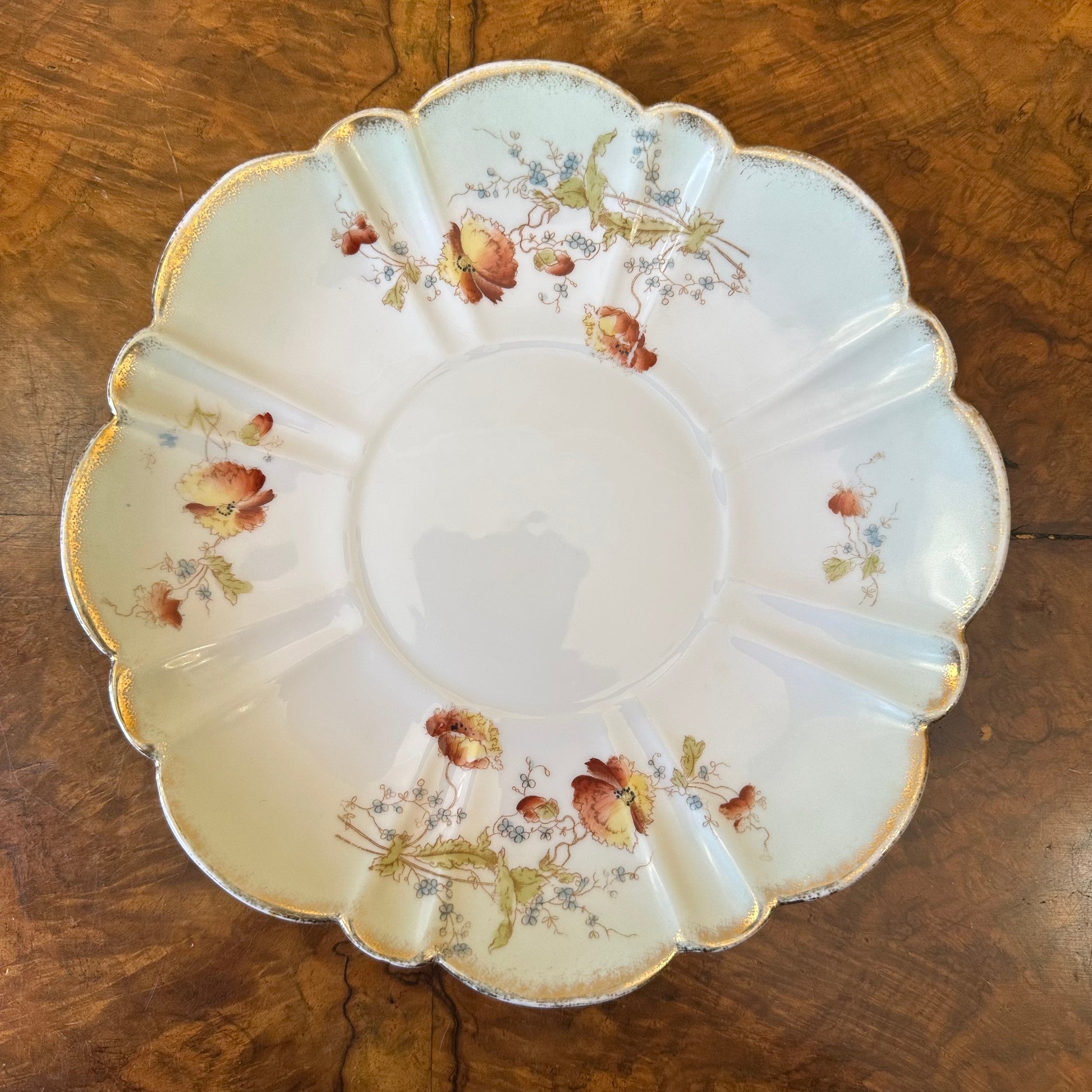 Antique German Green Floral 22 Piece Tea Cake Plate