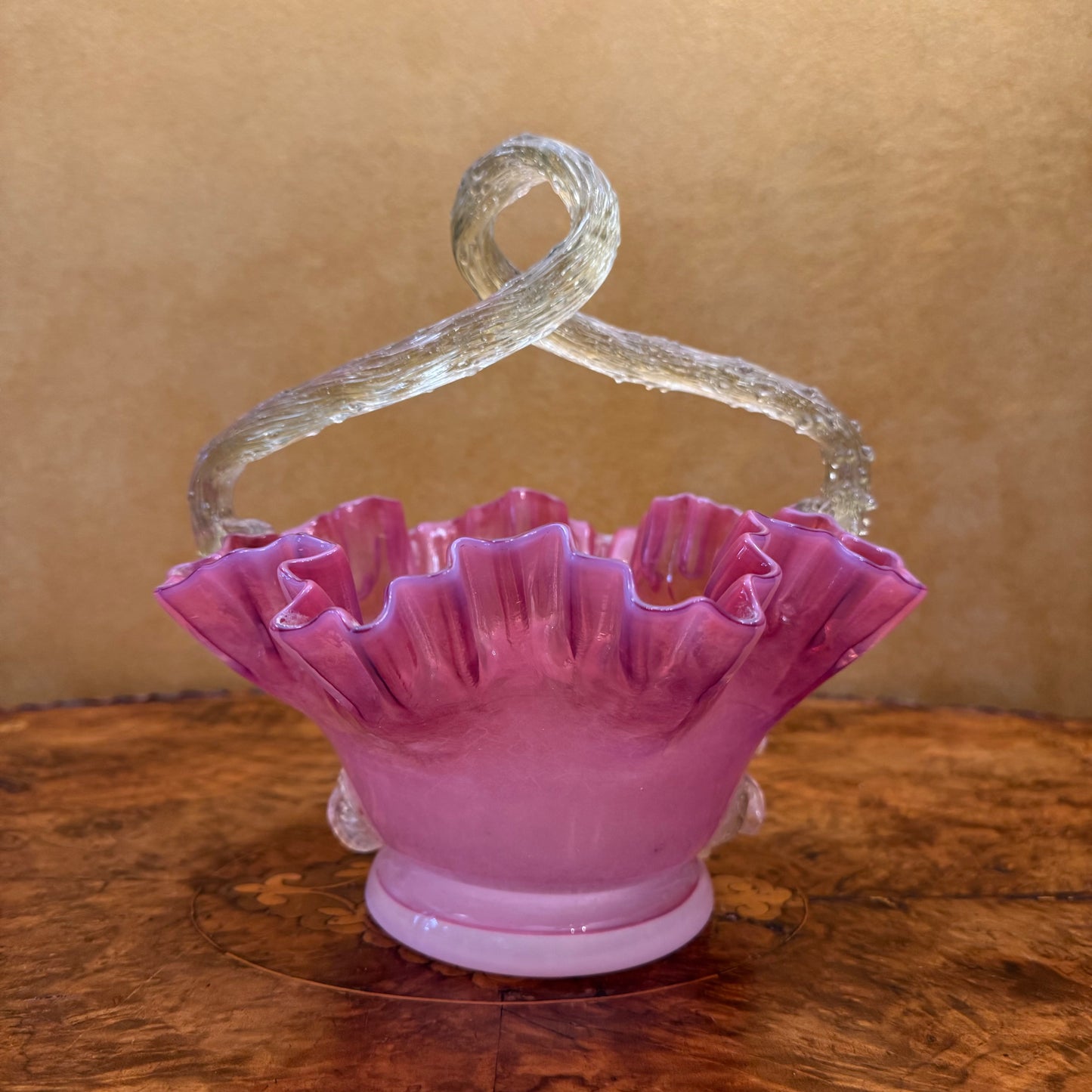 Antique Glass Ruffled Basket