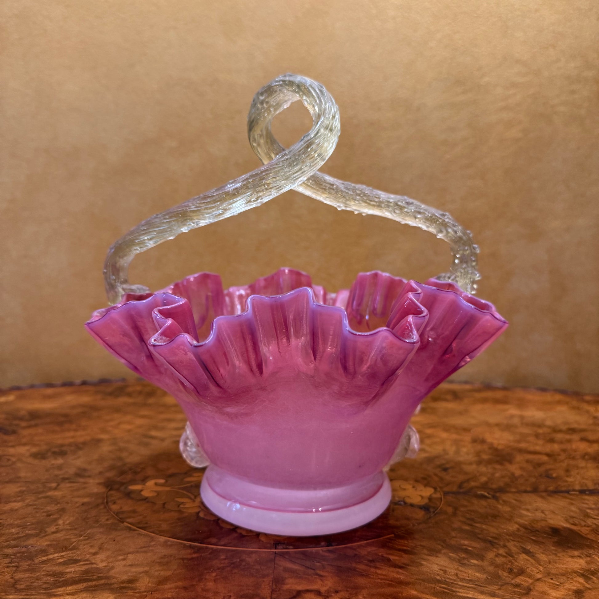 Antique Glass Ruffled Basket