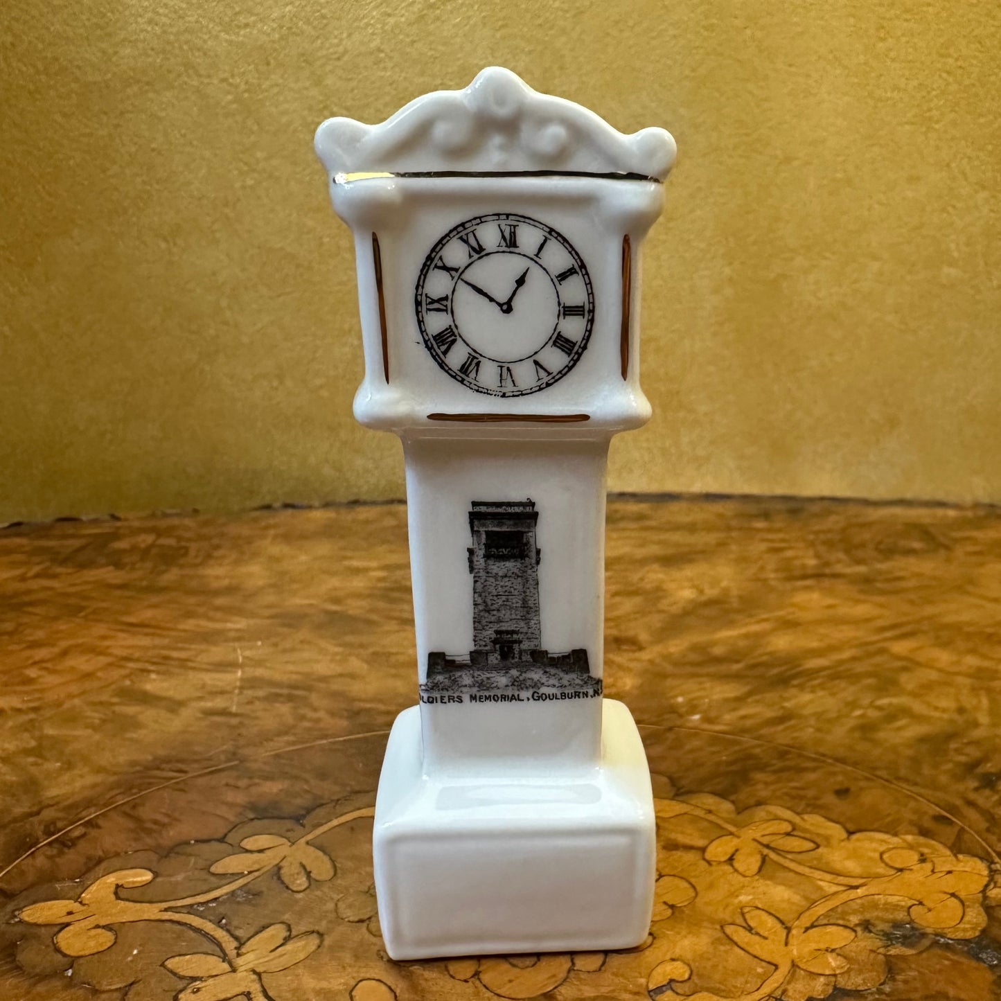 Antique Goldings Jewellers Golbourn NSW Soldiers Memorial Porcelain Clock Ornament 