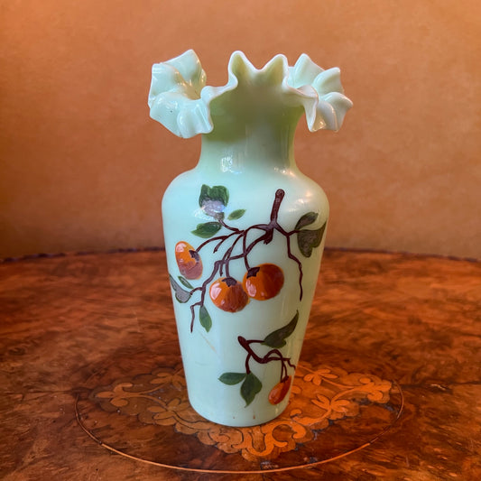 Antique Green Hand Blow Glass Vase 