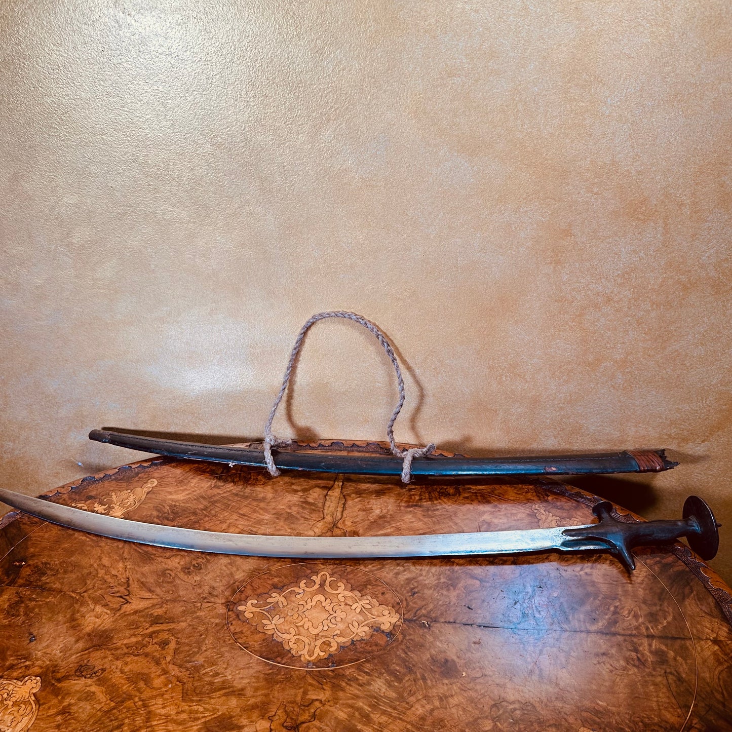 Antique IndianTalwar Sword With Leather Scabbard