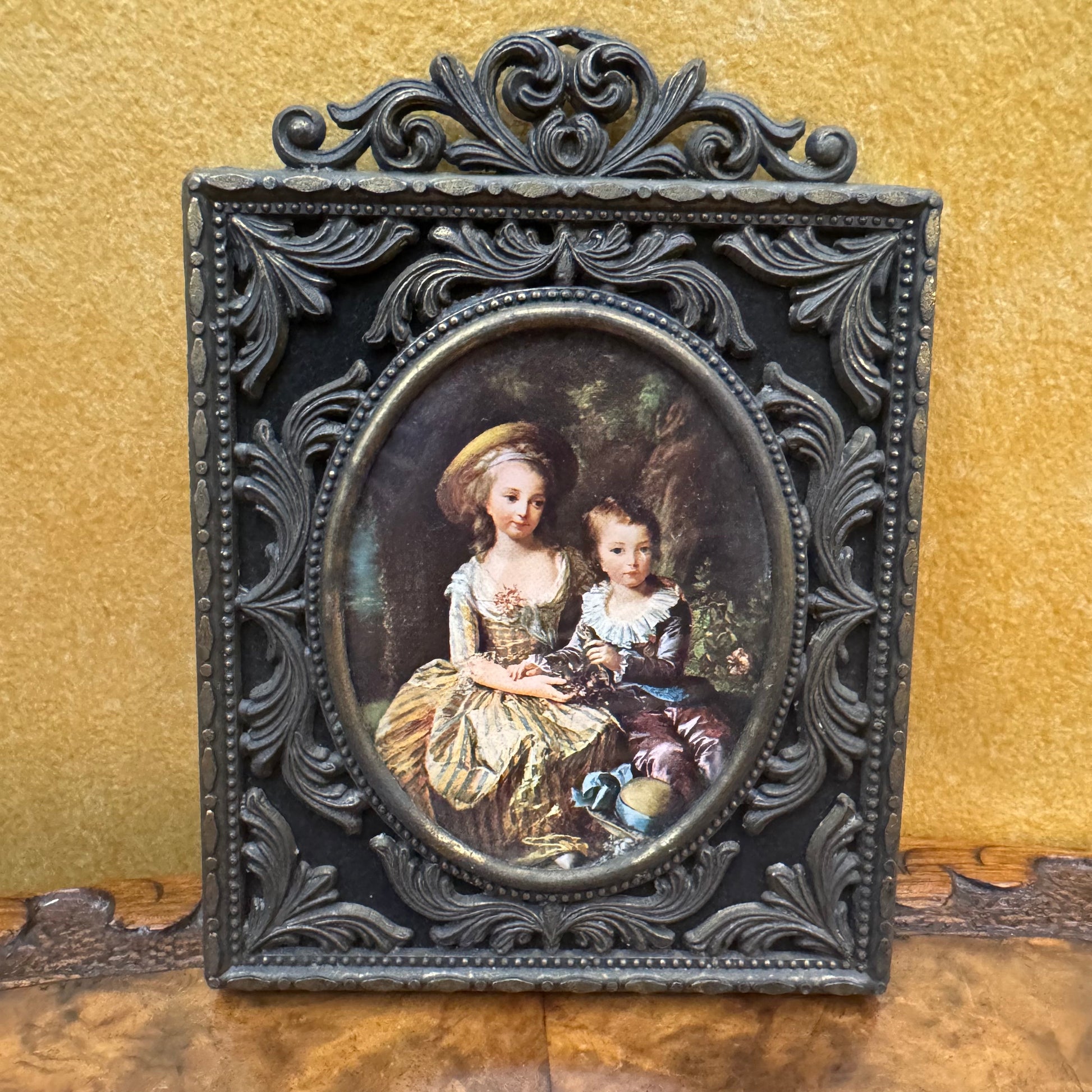 Antique Italian Brass Frame Portrait of Marie Antoinette's Children