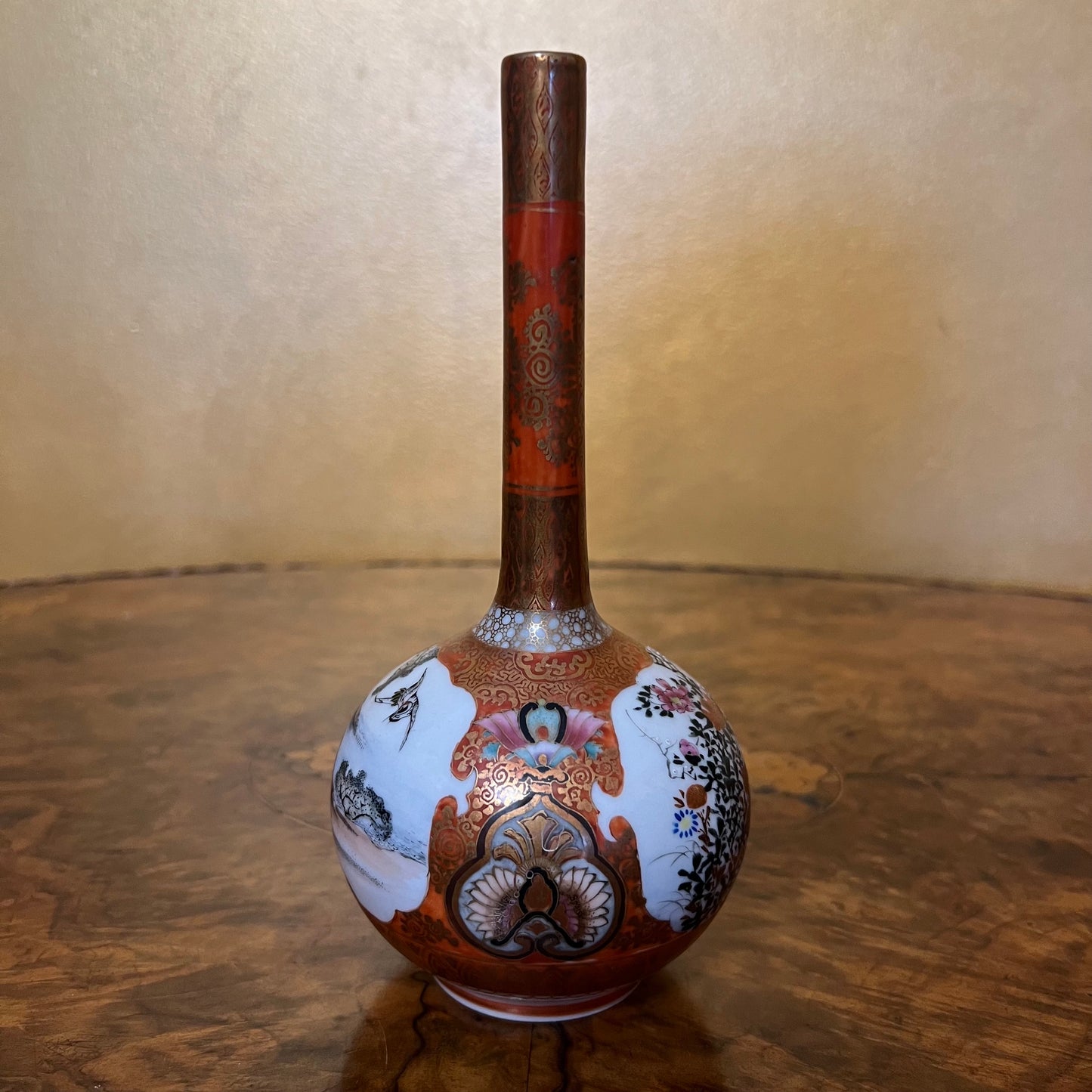 Antique Japanese Kutani Red Gold Vase 