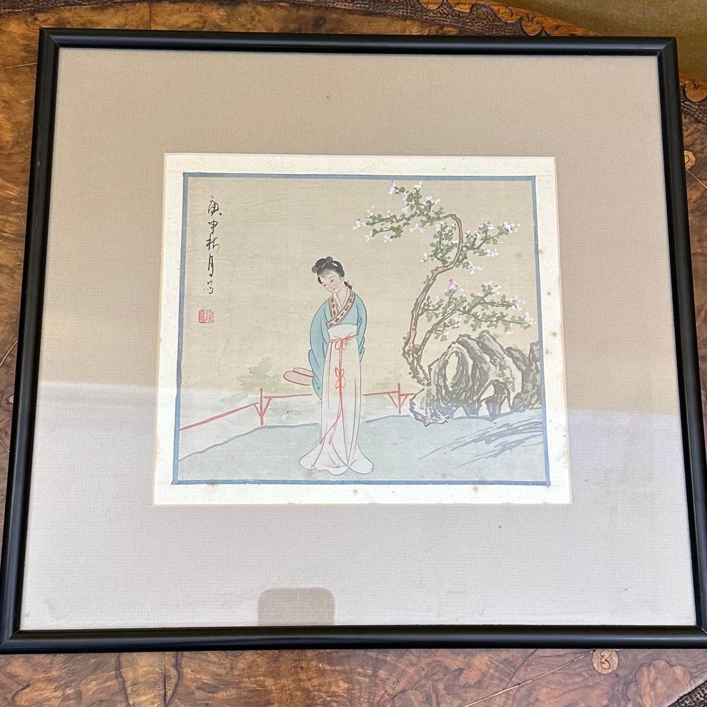 Antique Japanese Watercolour on Silk Geisha Painting