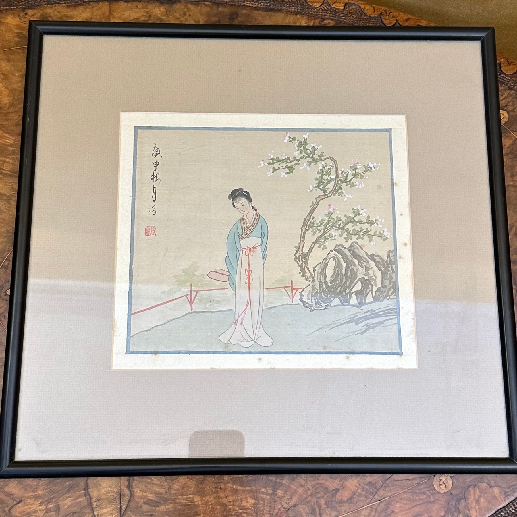 Antique Japanese Watercolour on Silk Geisha Painting