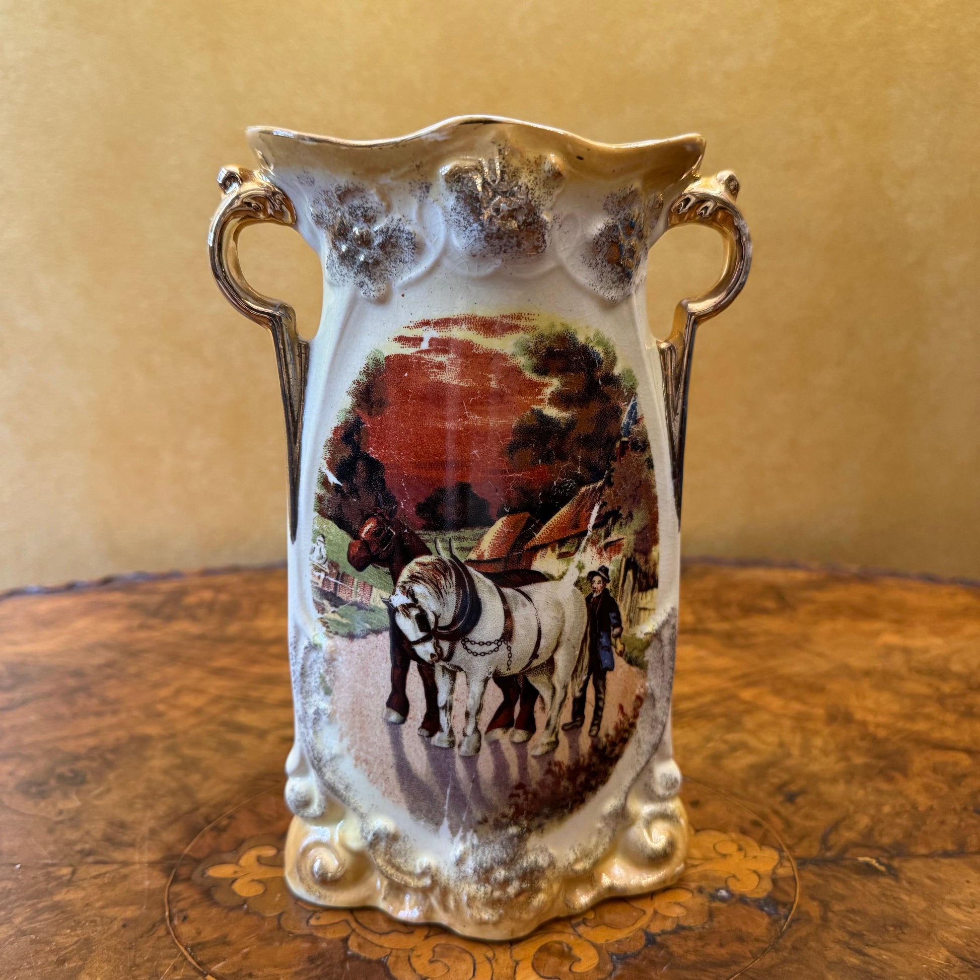 Antique Lancaster & Sons Hanley Cow & Horse Print Vase