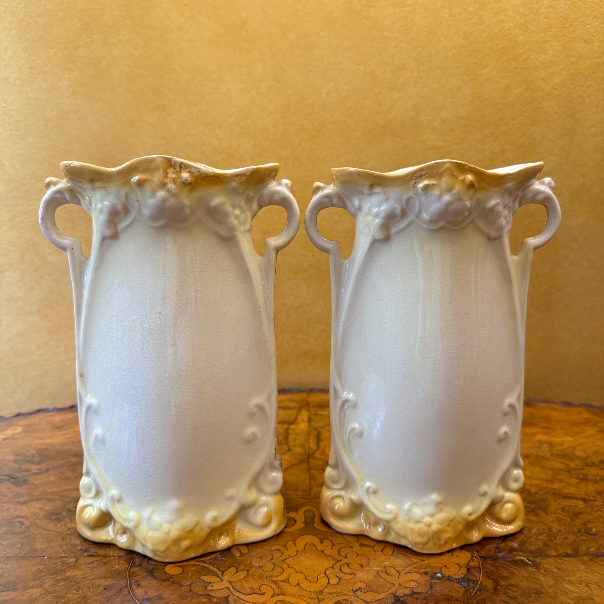 Antique Lancaster & Sons Hanley Cow & Horse Print Vases 