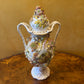 Antique Large Applied Flowers Hand-Painted Scene Twin Handles Vase Lid