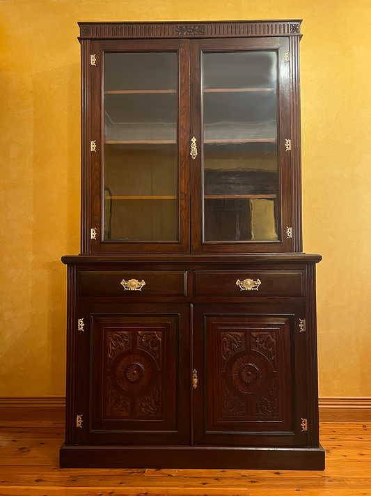 Antique Mahogany Bookshelf And Cupboard