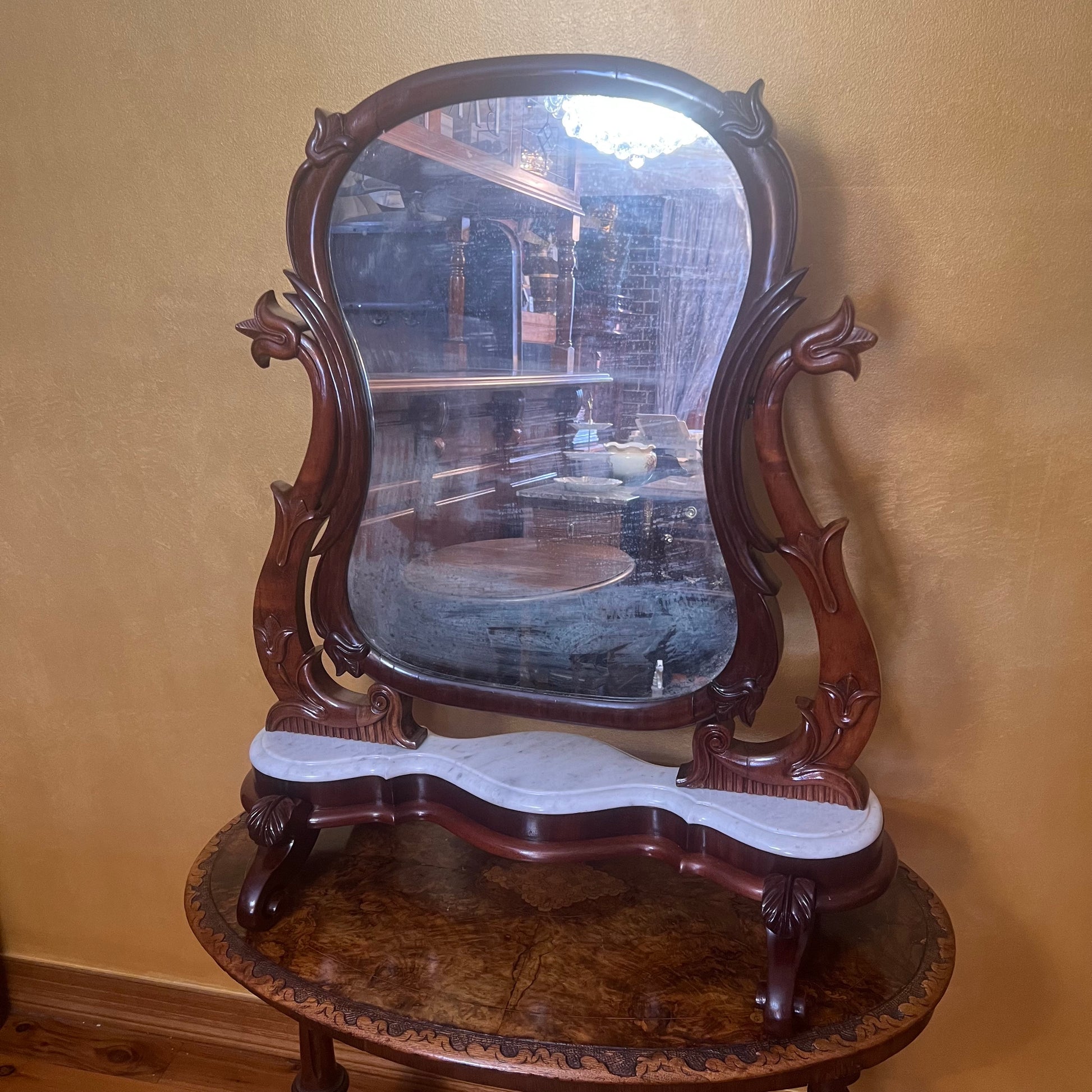 Antique Mahogany Marble Toilet Mirror