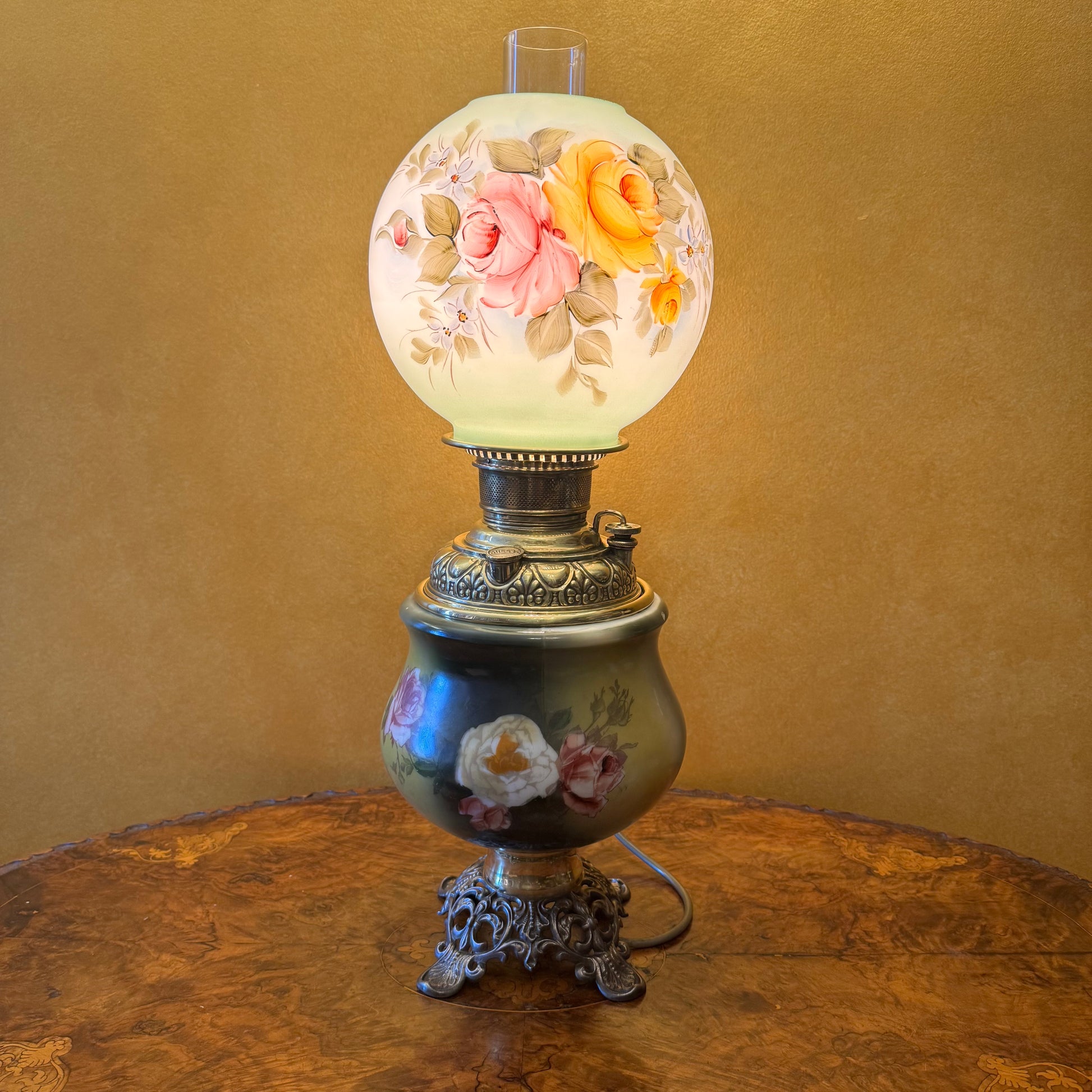 Antique Miller Lamp Floral Glass Table Lamp
