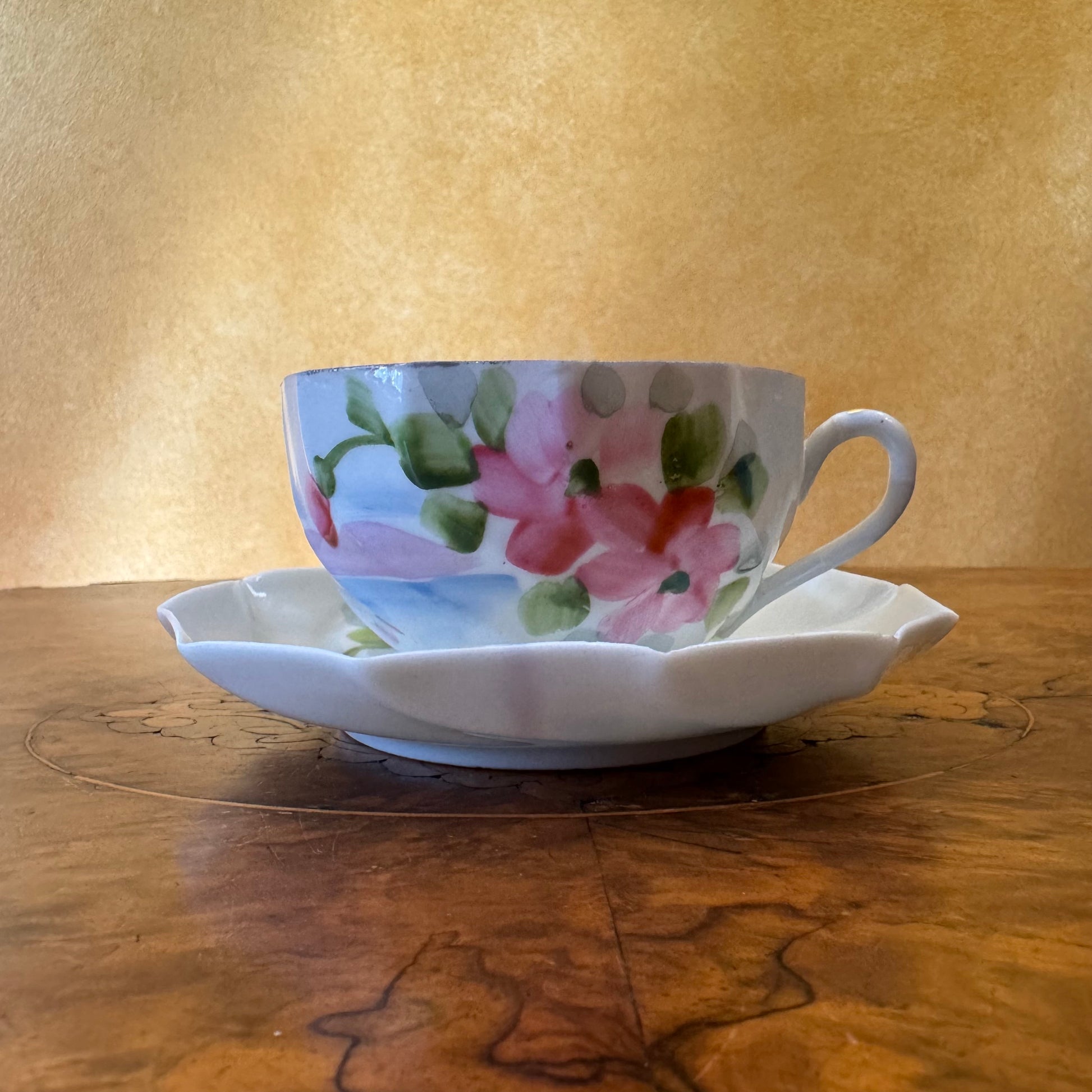 Antique Nippon Azalea Print Tea Cup & Saucer 