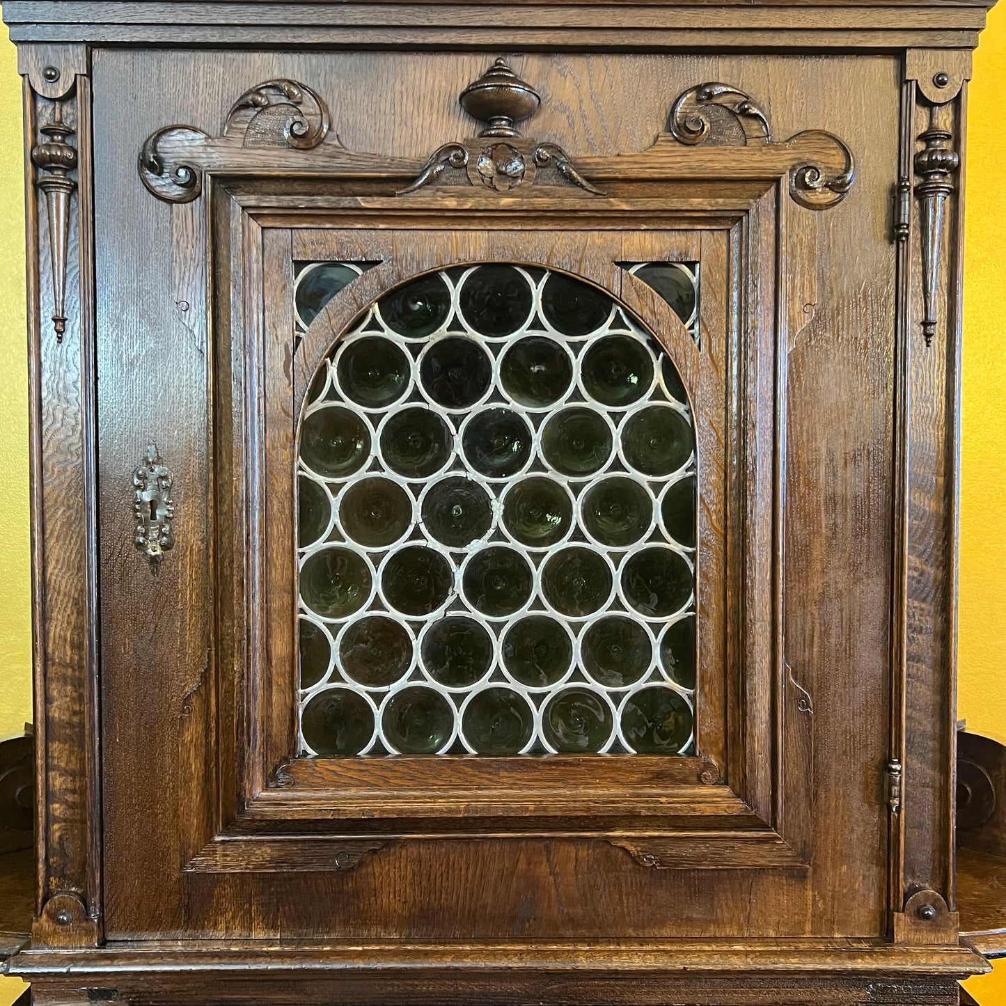 Antique Oak Lead Light Display Cabinet 