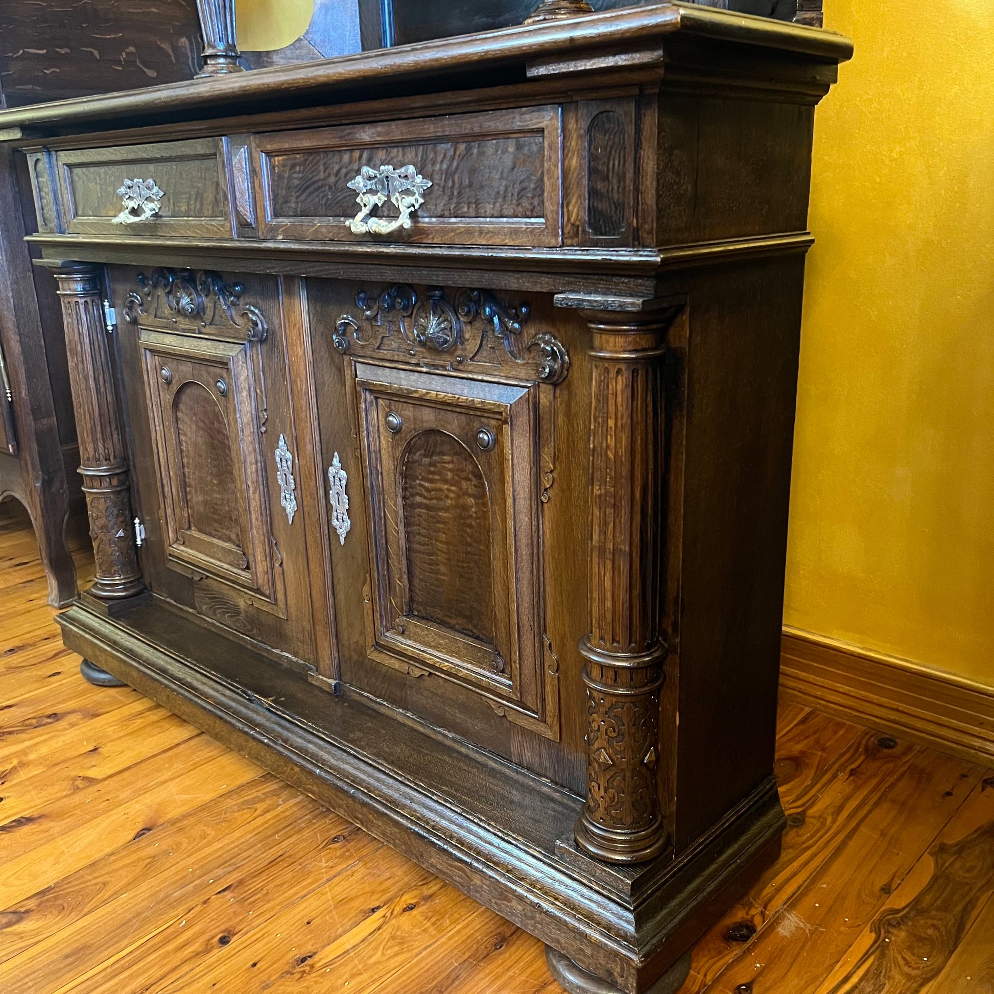 Antique Oak Lead Light Large Cabinet 