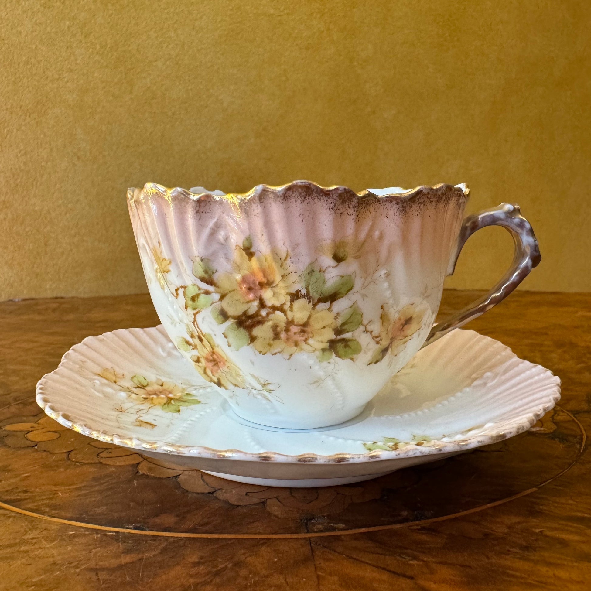 Antique Pink Floral Tea Cup & Saucer 
