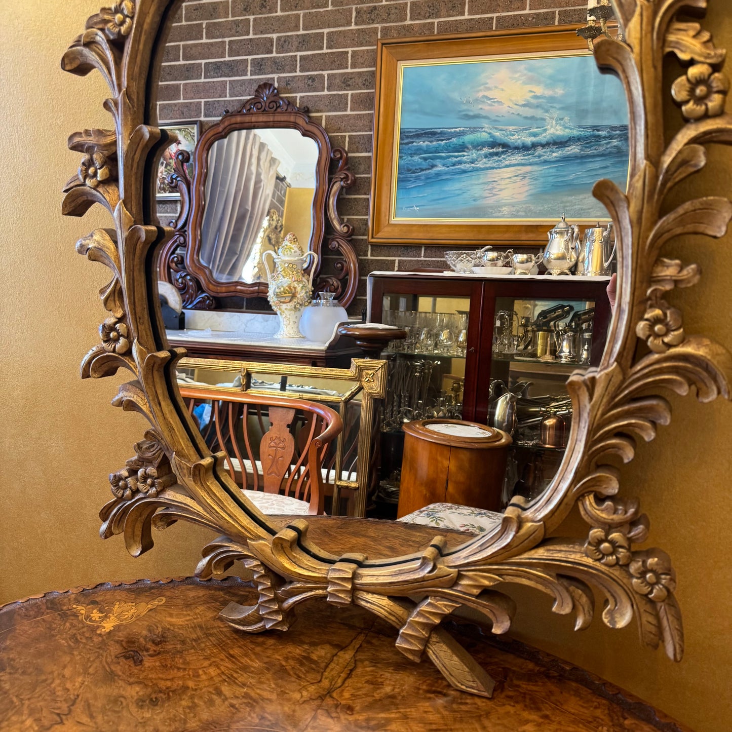 Antique Rococo Gilt Wood Mirror