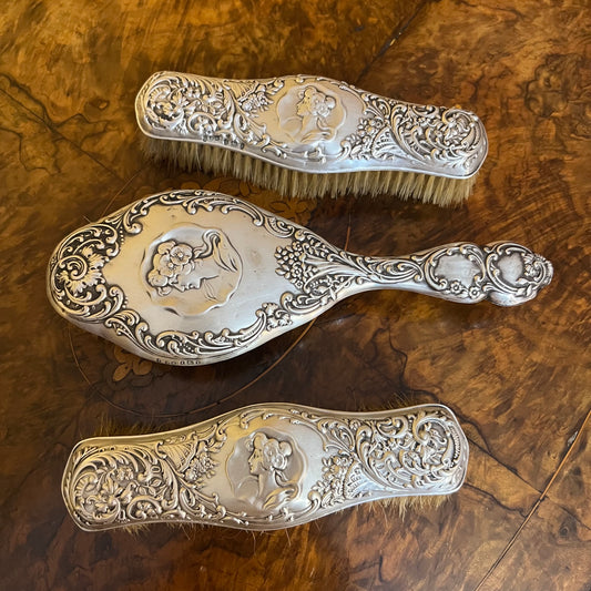 Antique Sterling Silver Three Pieces Brush Set