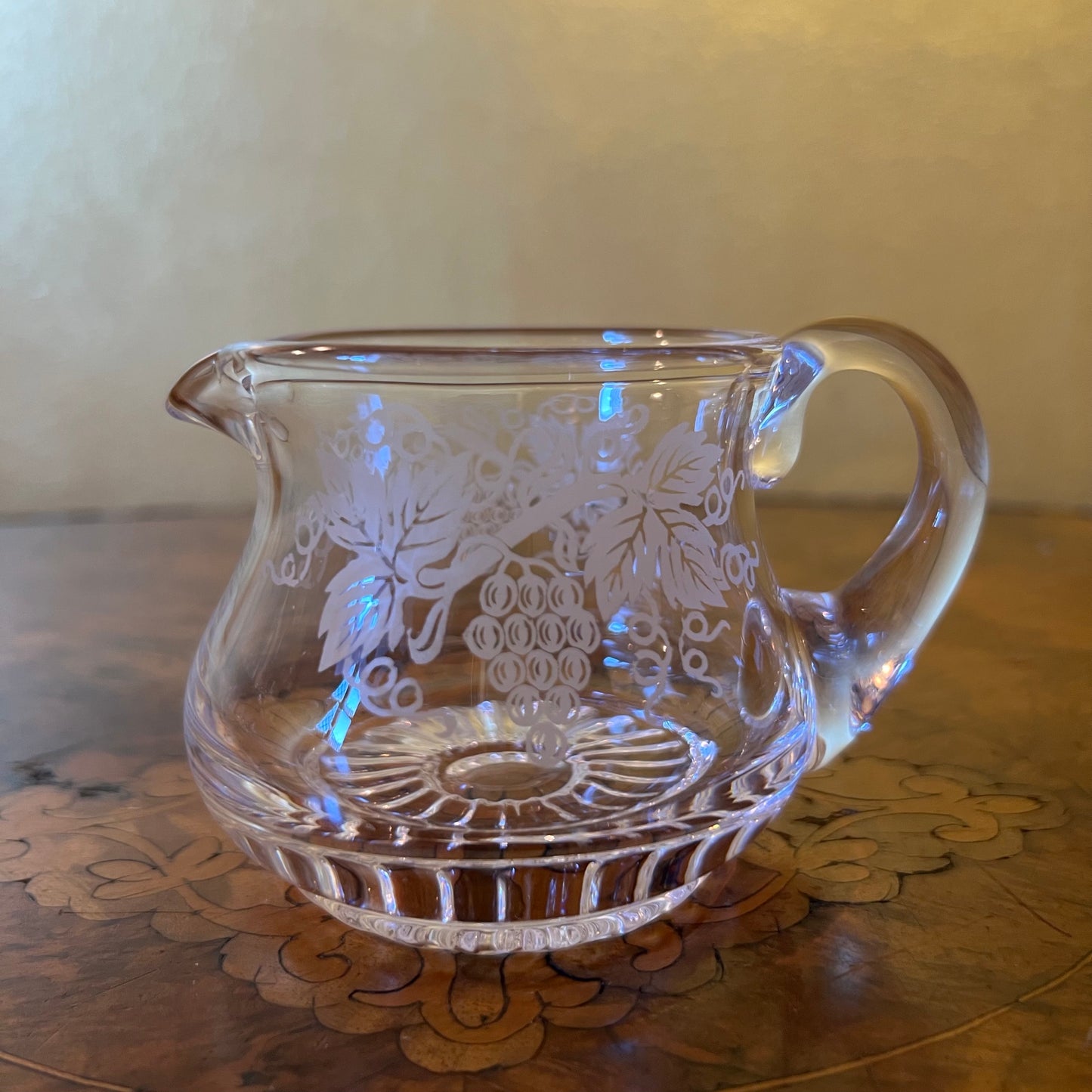 Antique Stuart Crystal Etched Grapes Milk Jug 