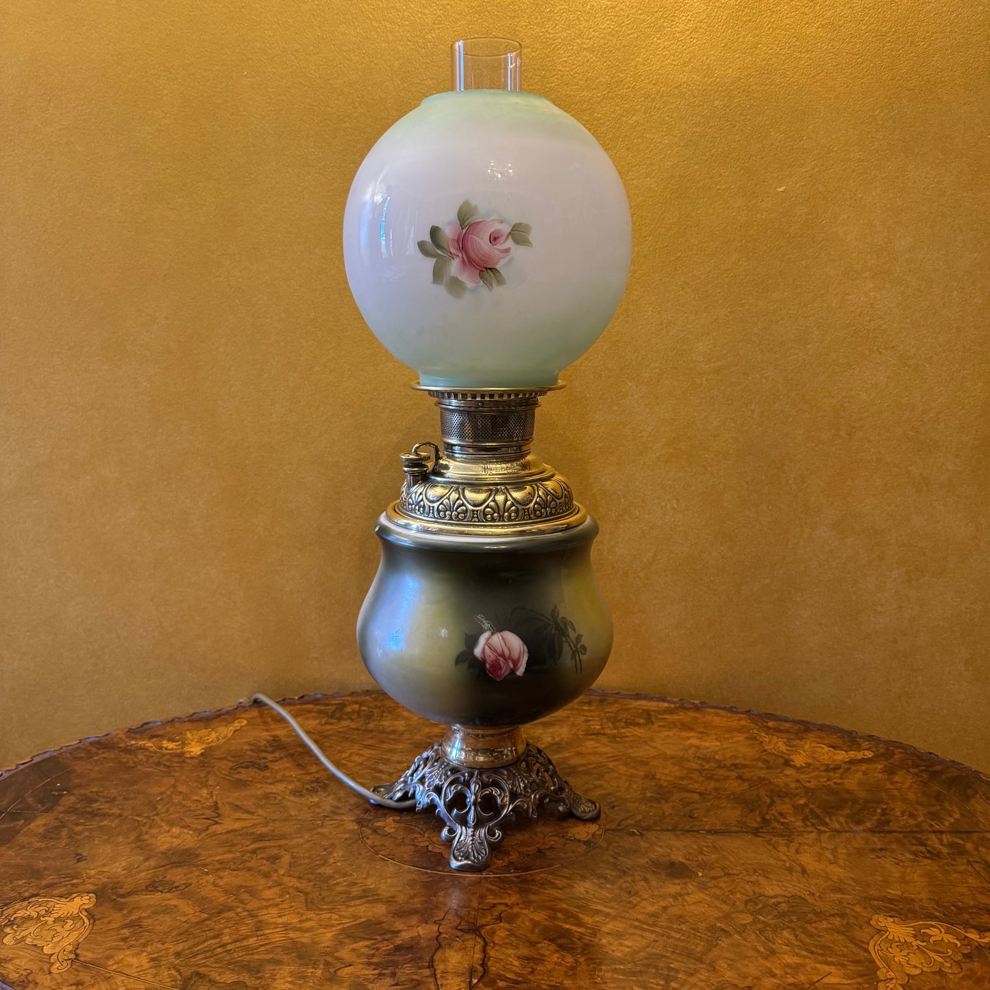 Antique The Miller Lamp Floral Glass