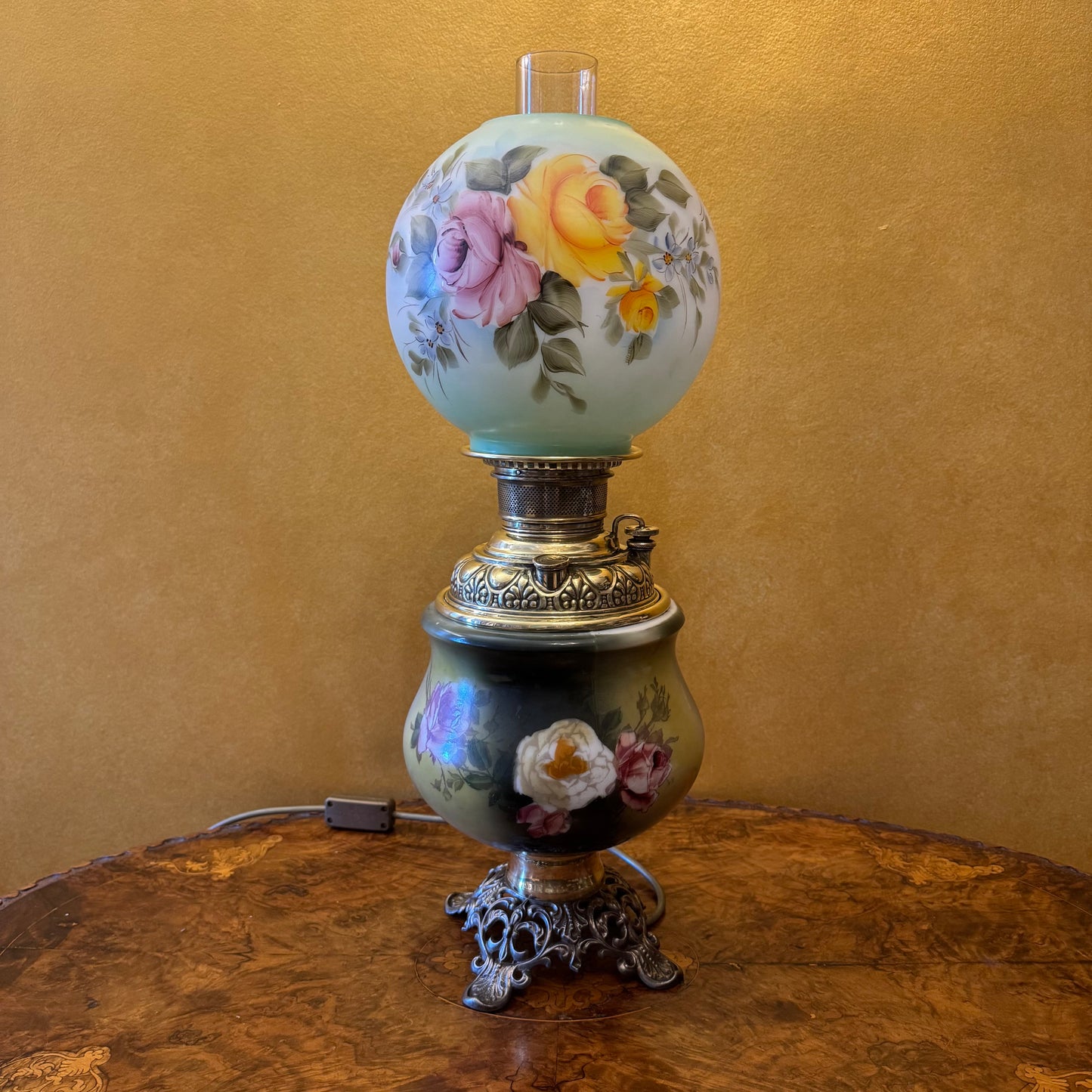Antique The Miller Lamp Floral Glass Lamp