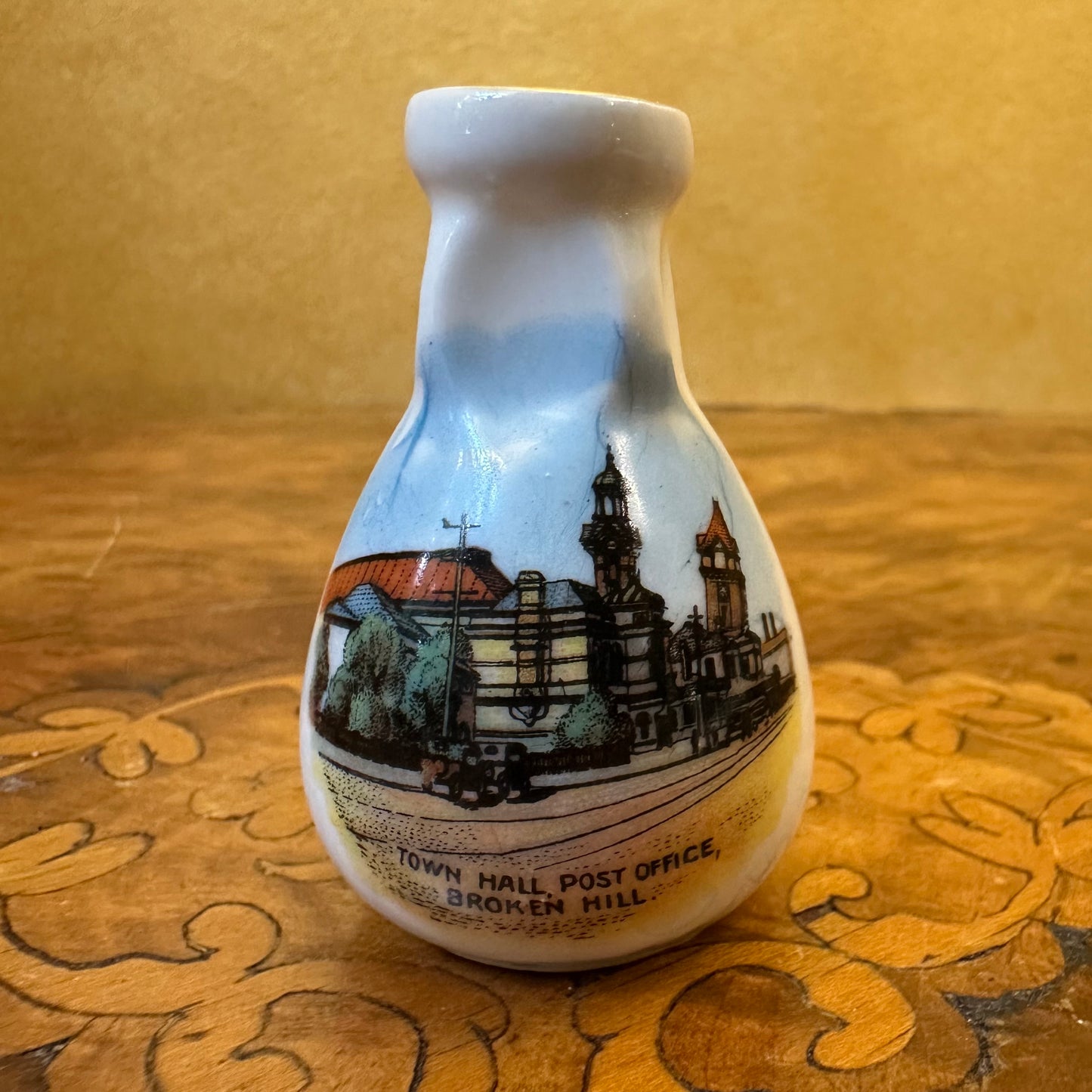 Antique Town Hall Broken Hill Miniature Vase 