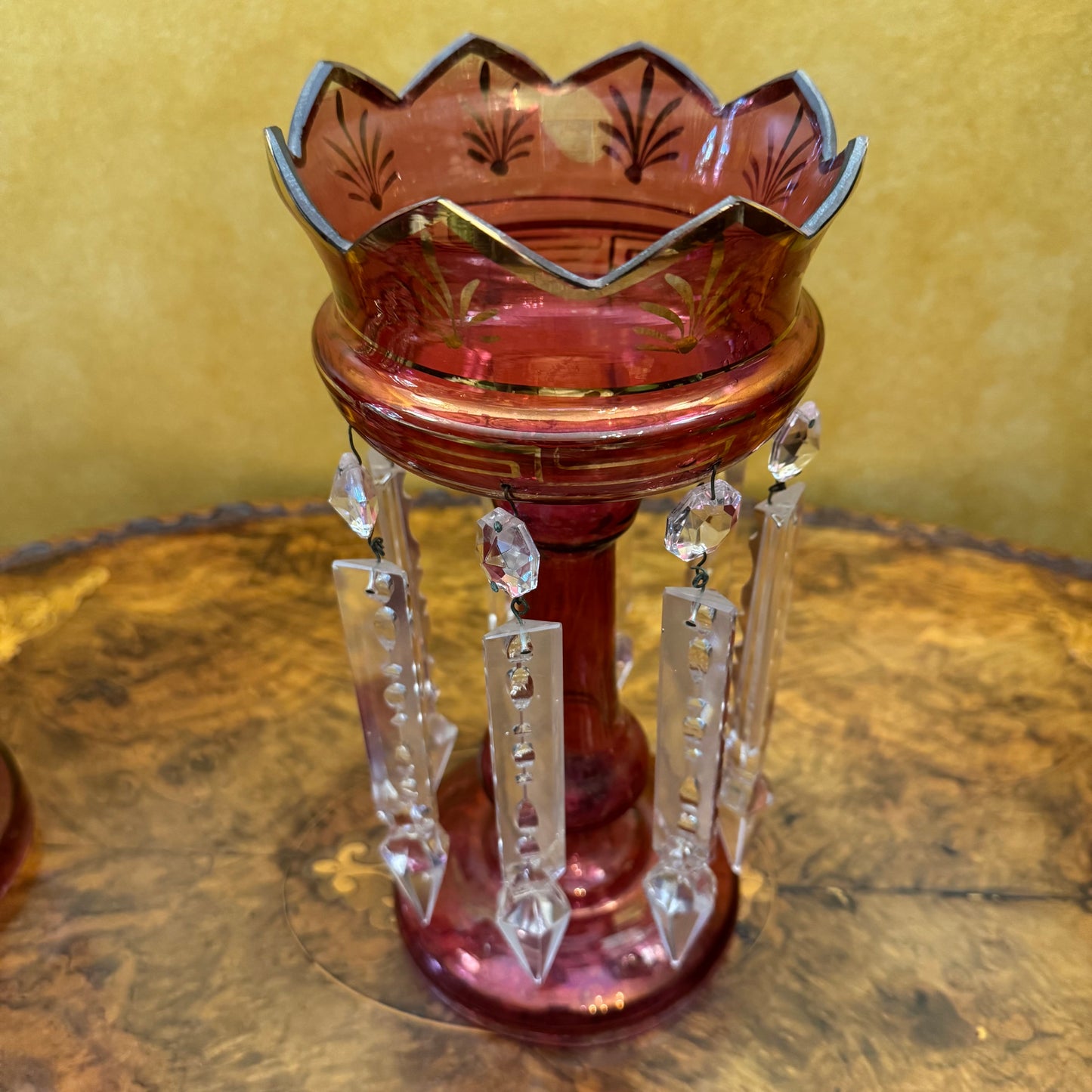Antique Victorian Cranberry Lustres Mantle 