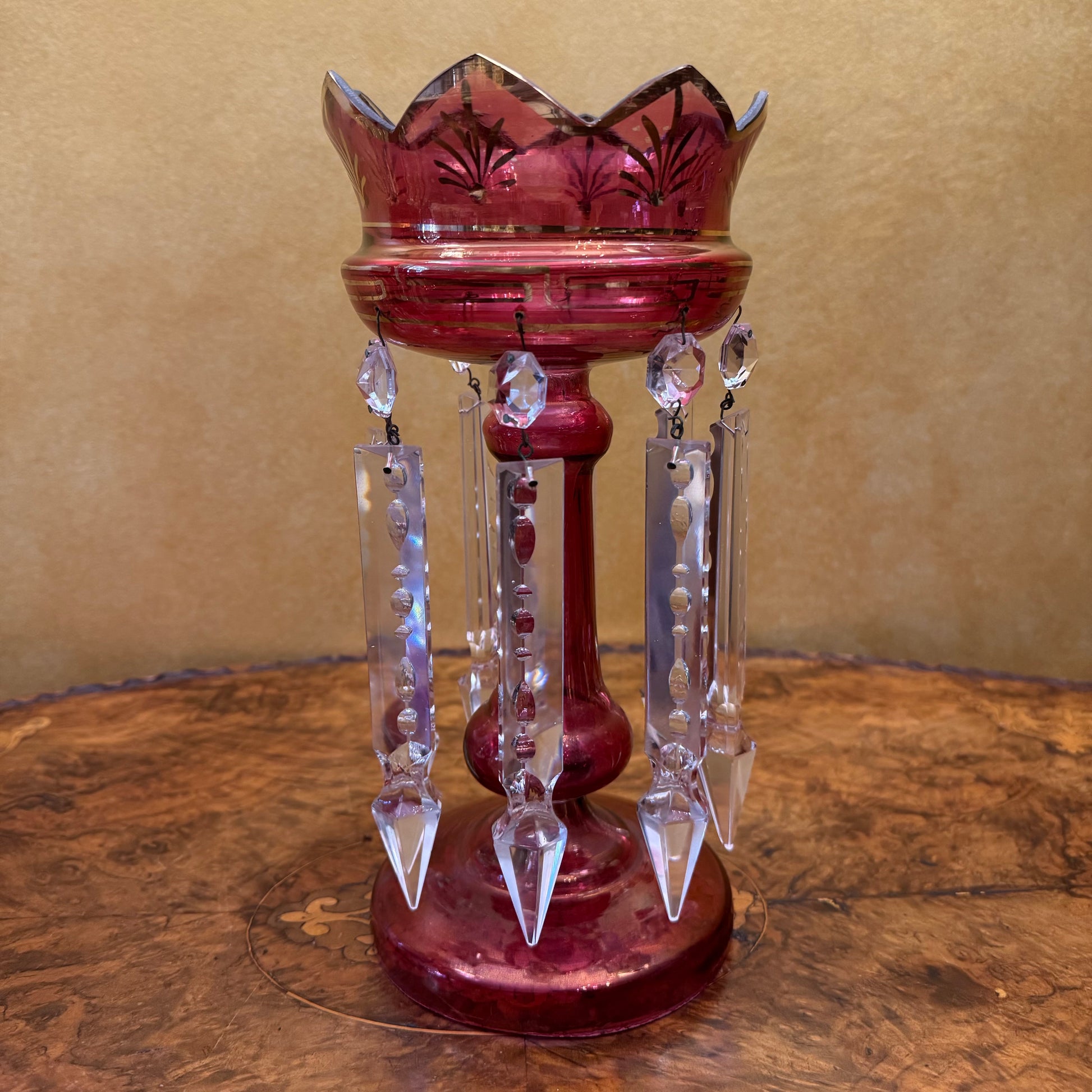 Antique Victorian Cranberry Lustres Mantle Pieces 